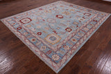Blue Turkish Oushak Hand Knotted Wool Rug - 8' 3" X 9' 10" - Golden Nile