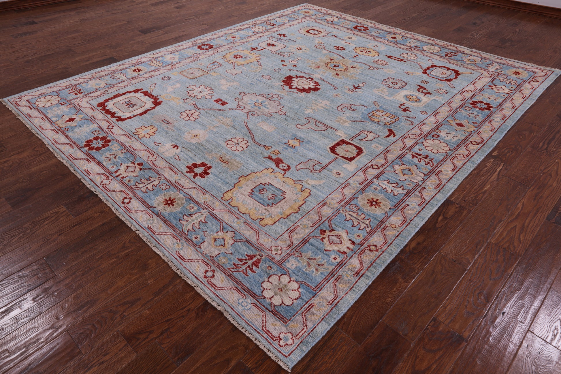 Blue Turkish Oushak Hand Knotted Wool Rug - 8' 3" X 9' 10" - Golden Nile