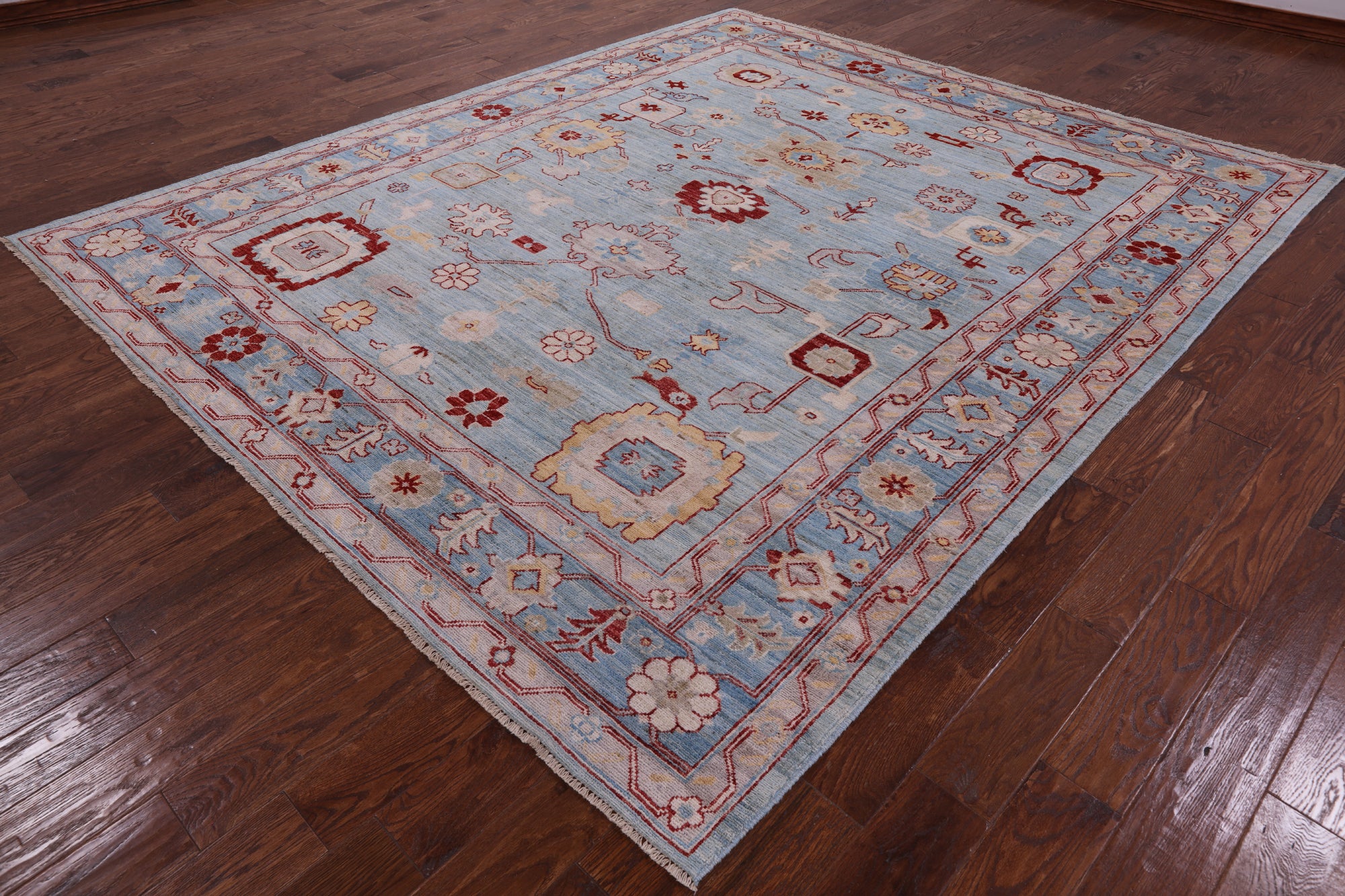 Blue Turkish Oushak Hand Knotted Wool Rug - 8' 3" X 9' 10" - Golden Nile