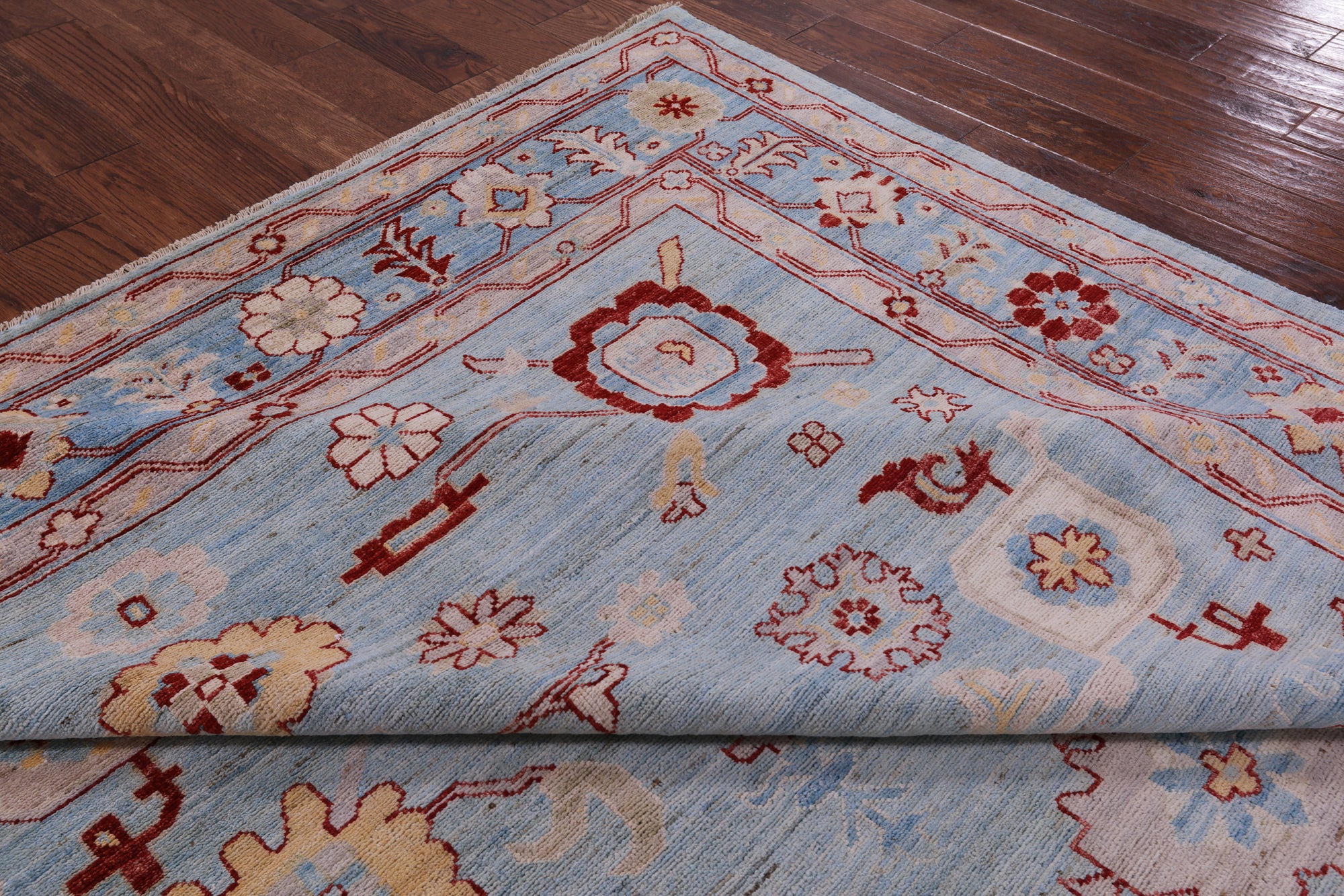 Blue Turkish Oushak Hand Knotted Wool Rug - 8' 3" X 9' 10" - Golden Nile