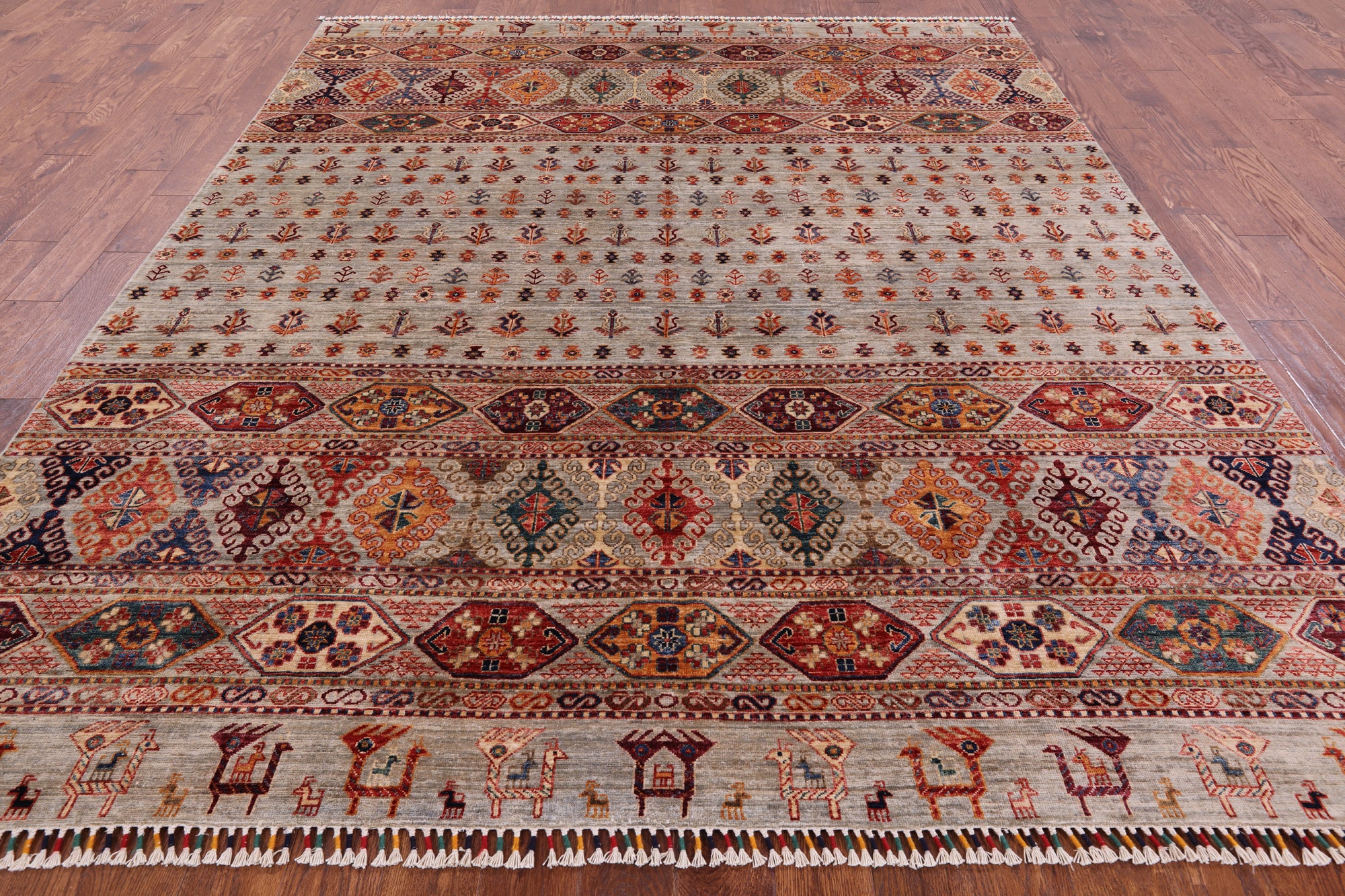 Tribal Persian Gabbeh Hand Knotted Wool Rug - 8' 4" X 10' 1" - Golden Nile