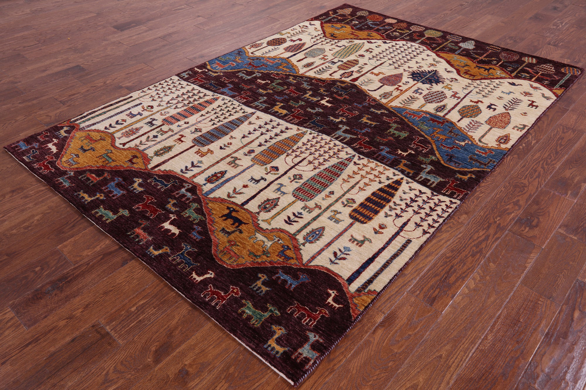 Tribal Persian Gabbeh Handmade Wool Rug - 5' 8" X 8' 4" - Golden Nile