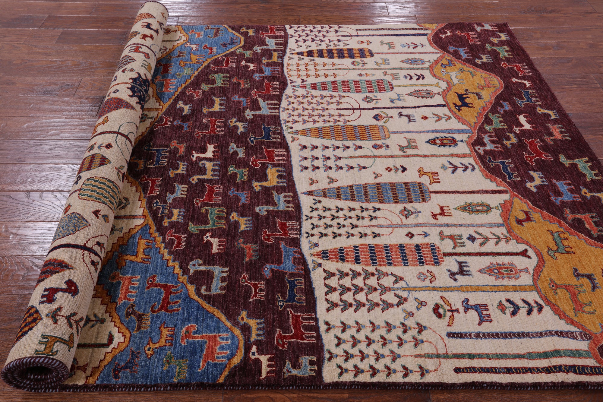 Tribal Persian Gabbeh Handmade Wool Rug - 5' 8" X 8' 4" - Golden Nile