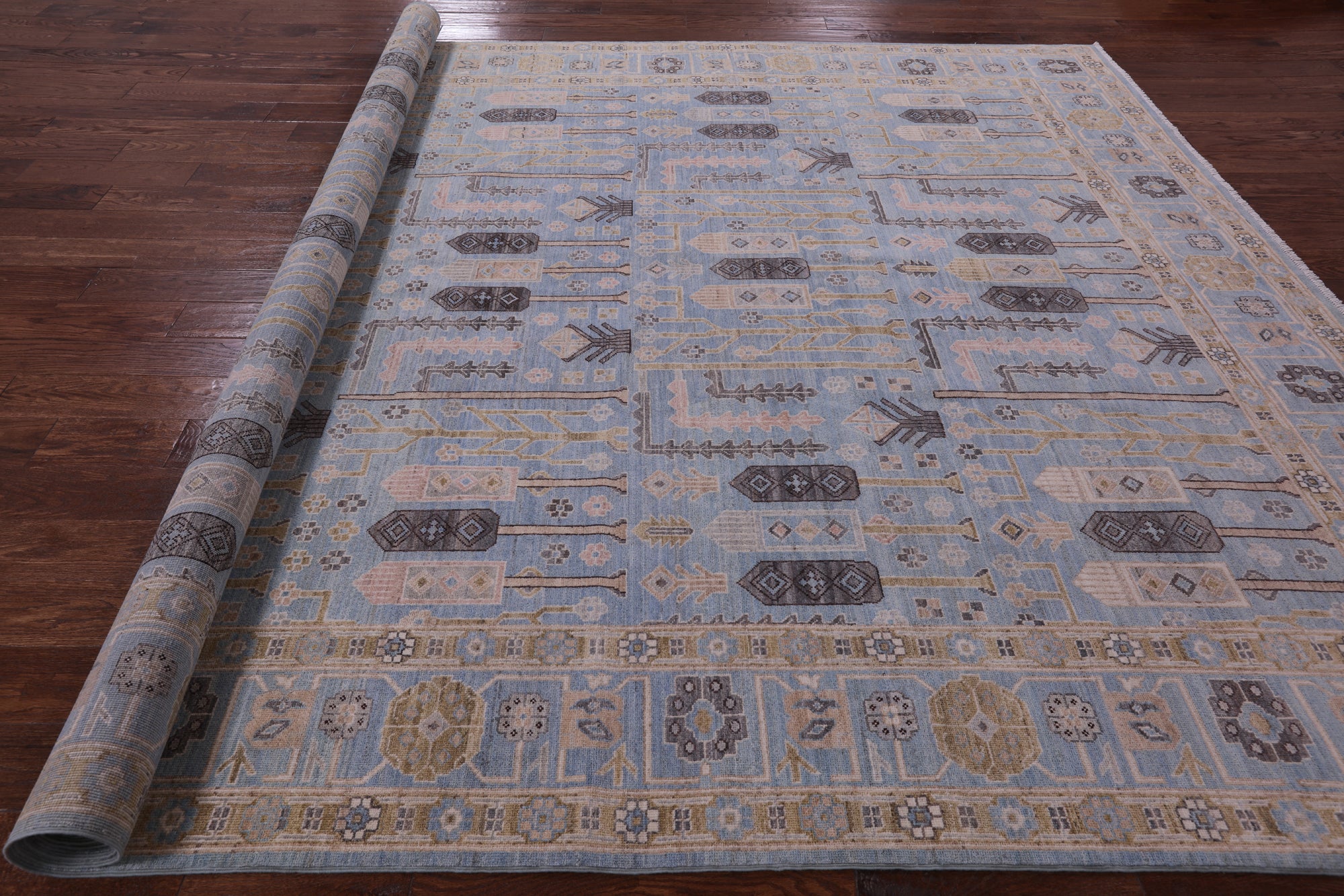 Blue Peshawar Hand Knotted Wool Rug - 9' 1" X 12' 3" - Golden Nile