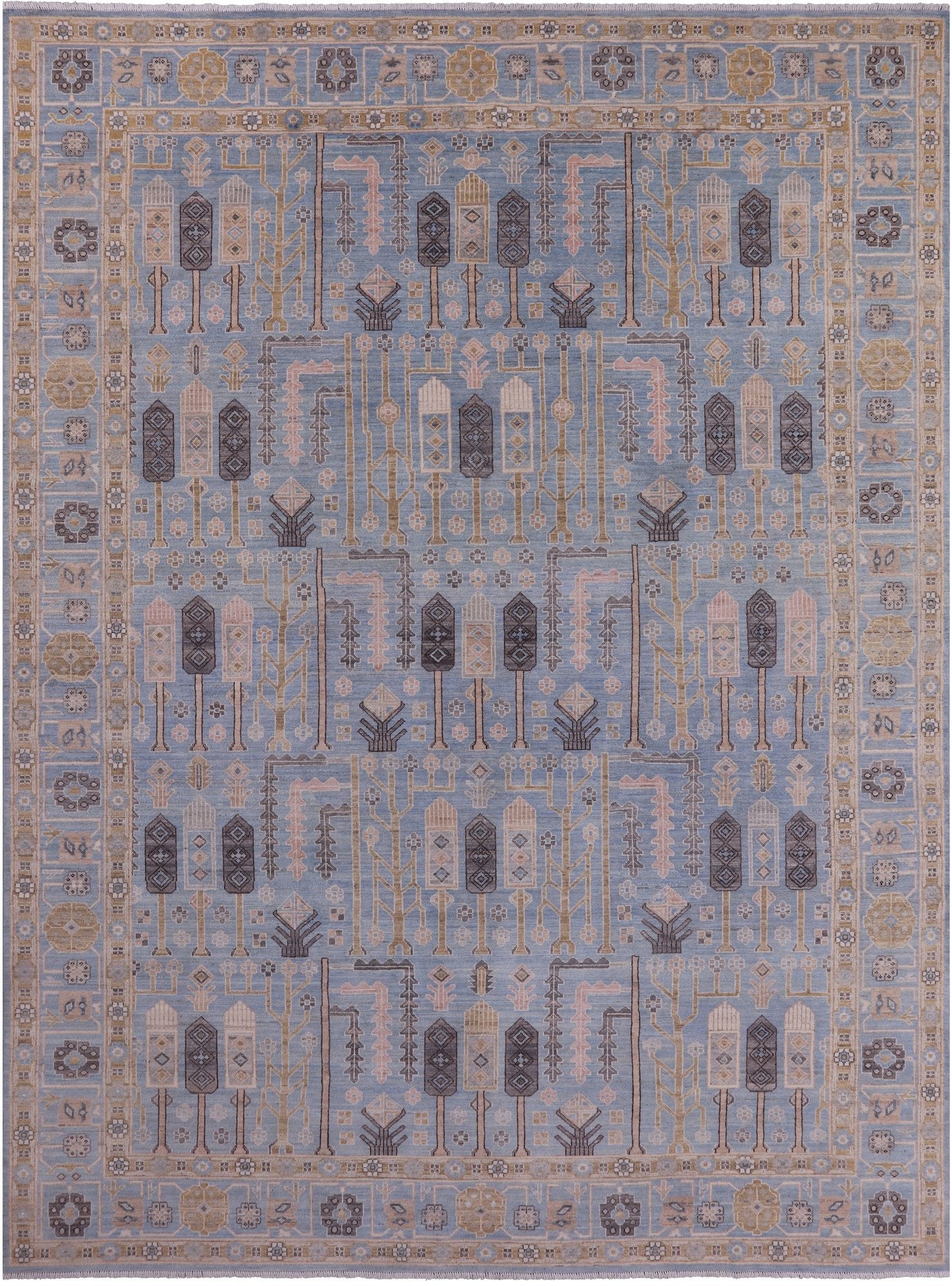 Blue Peshawar Hand Knotted Wool Rug - 9' 1" X 12' 3" - Golden Nile