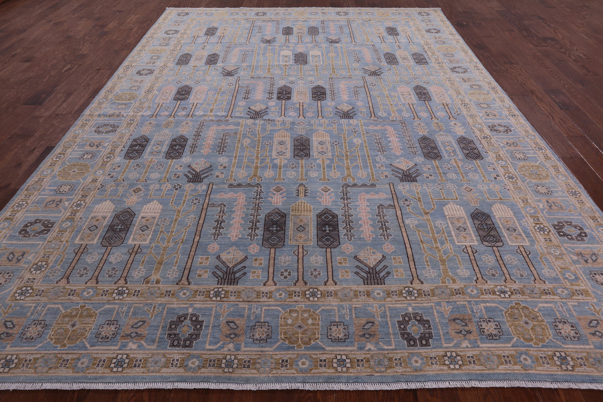Blue Peshawar Hand Knotted Wool Rug - 9' 1" X 12' 3" - Golden Nile