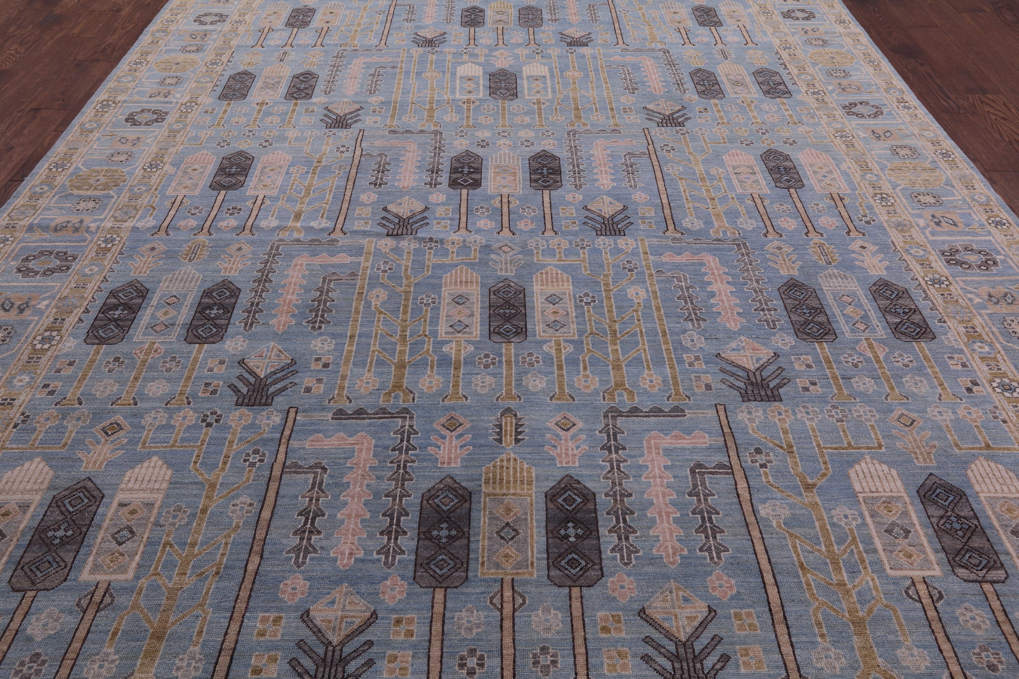 Blue Peshawar Hand Knotted Wool Rug - 9' 1" X 12' 3" - Golden Nile