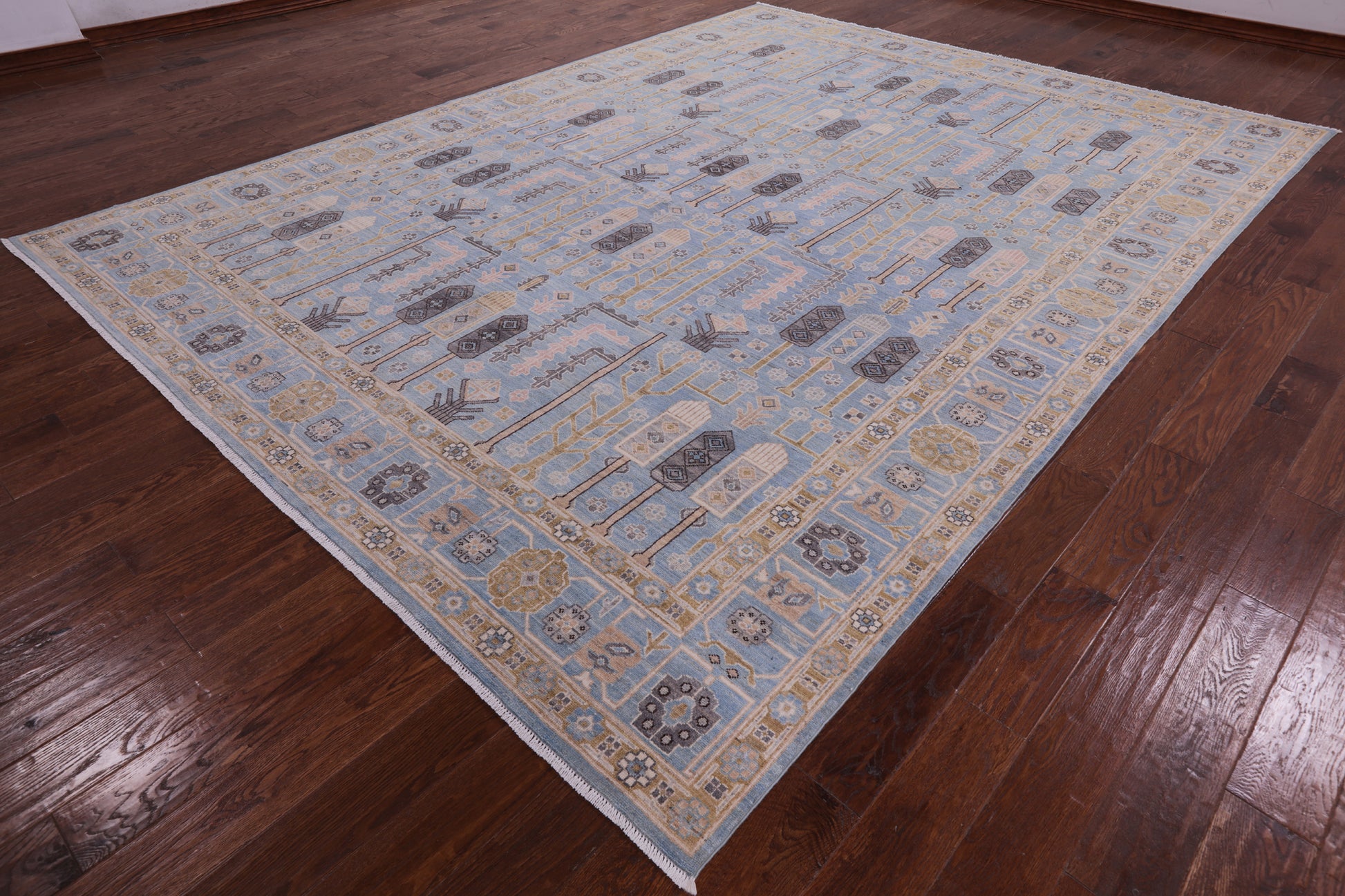 Blue Peshawar Hand Knotted Wool Rug - 9' 1" X 12' 3" - Golden Nile