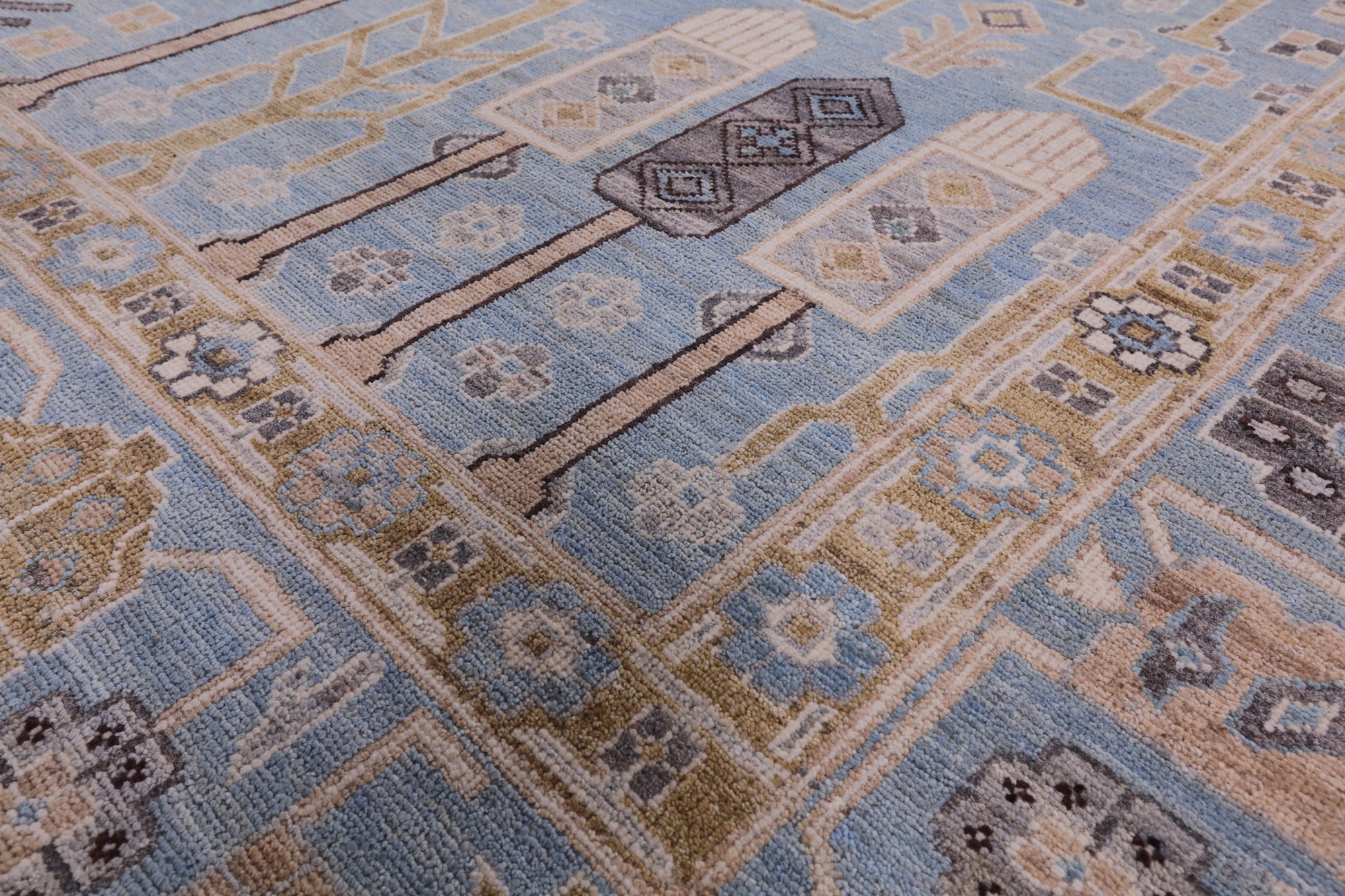 Blue Peshawar Hand Knotted Wool Rug - 9' 1" X 12' 3" - Golden Nile