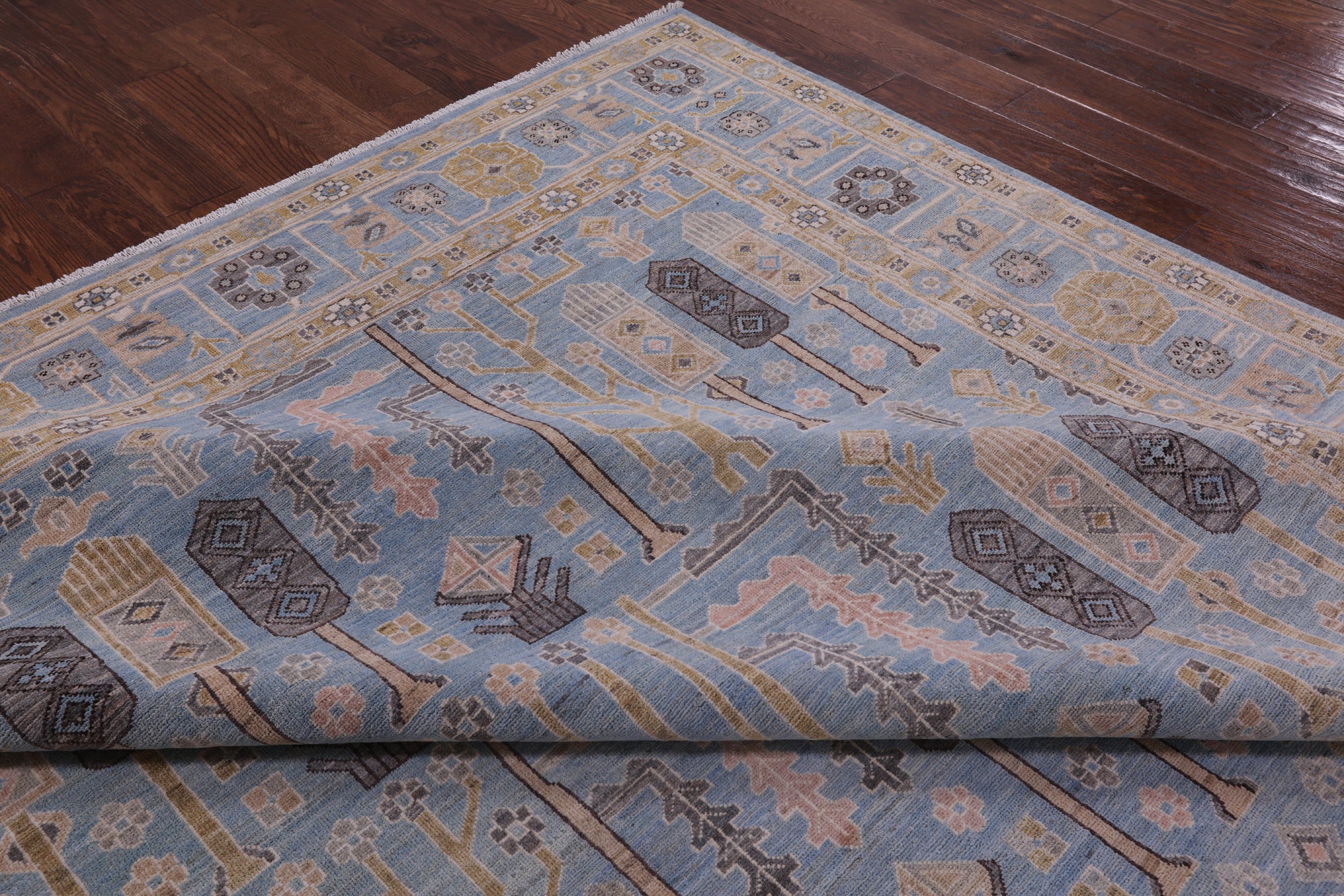 Blue Peshawar Hand Knotted Wool Rug - 9' 1" X 12' 3" - Golden Nile