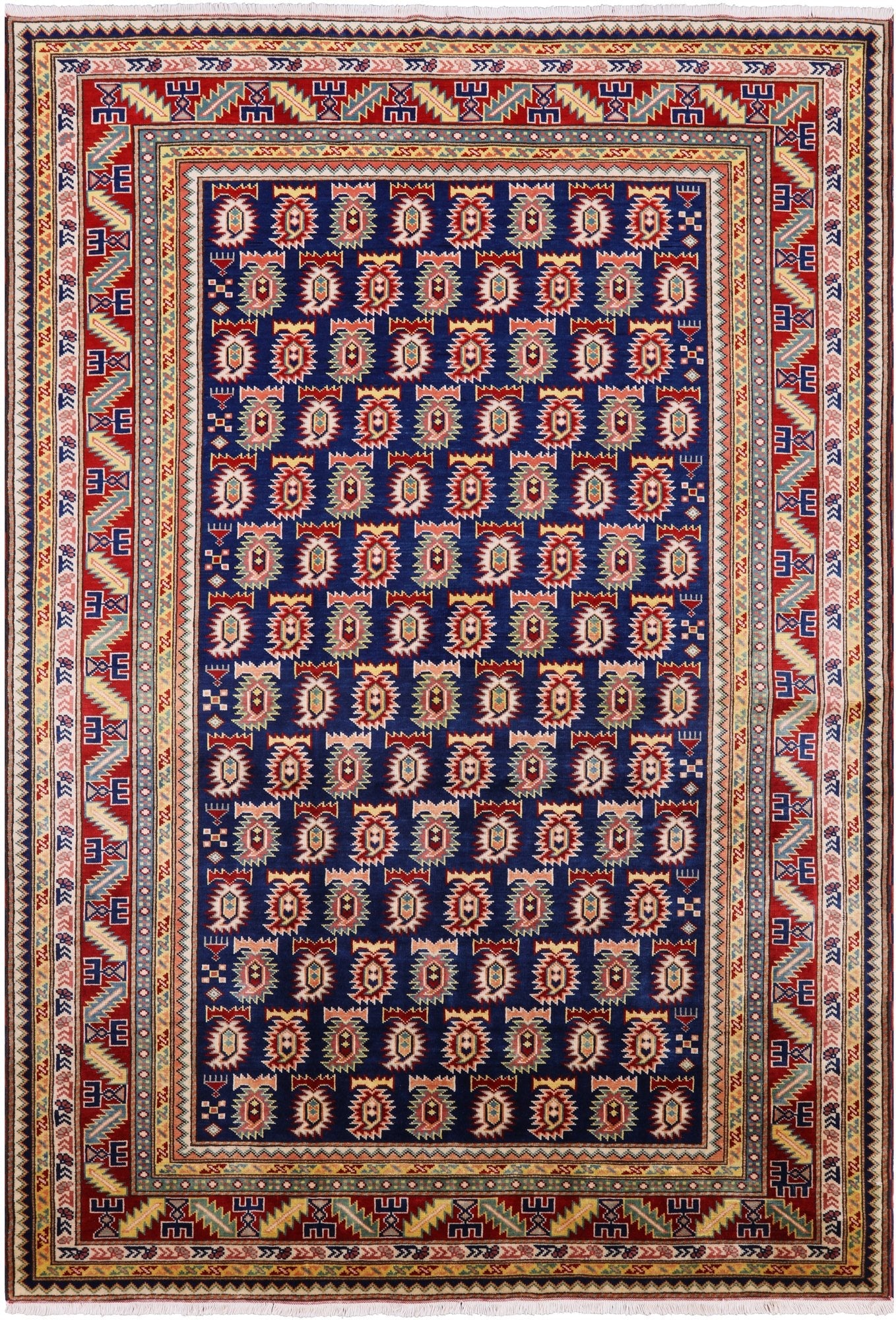 Blue Super Kazak Hand Knotted Wool Rug - 4' 10" X 6' 10" - Golden Nile
