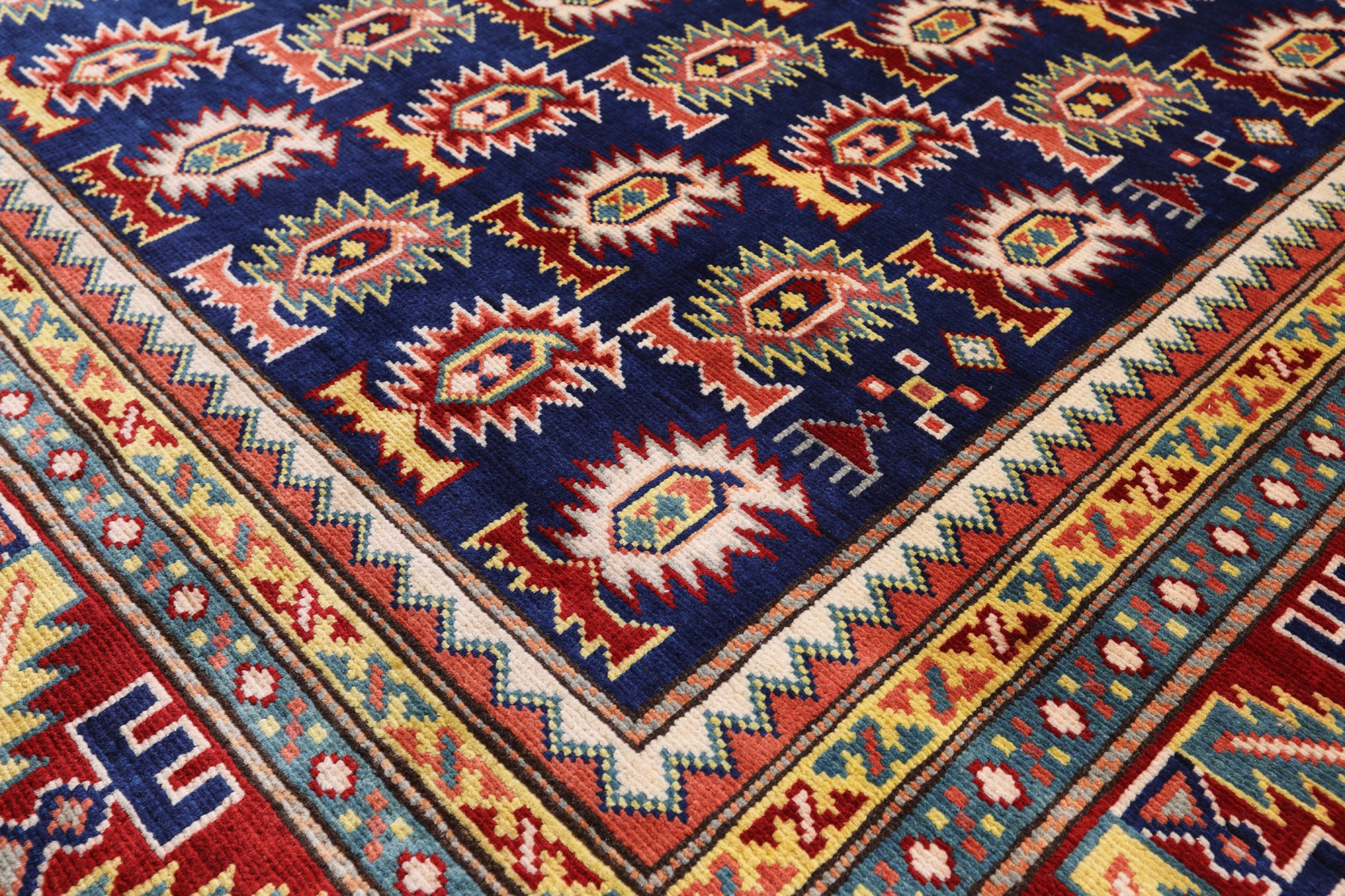 Blue Super Kazak Hand Knotted Wool Rug - 4' 10" X 6' 10" - Golden Nile