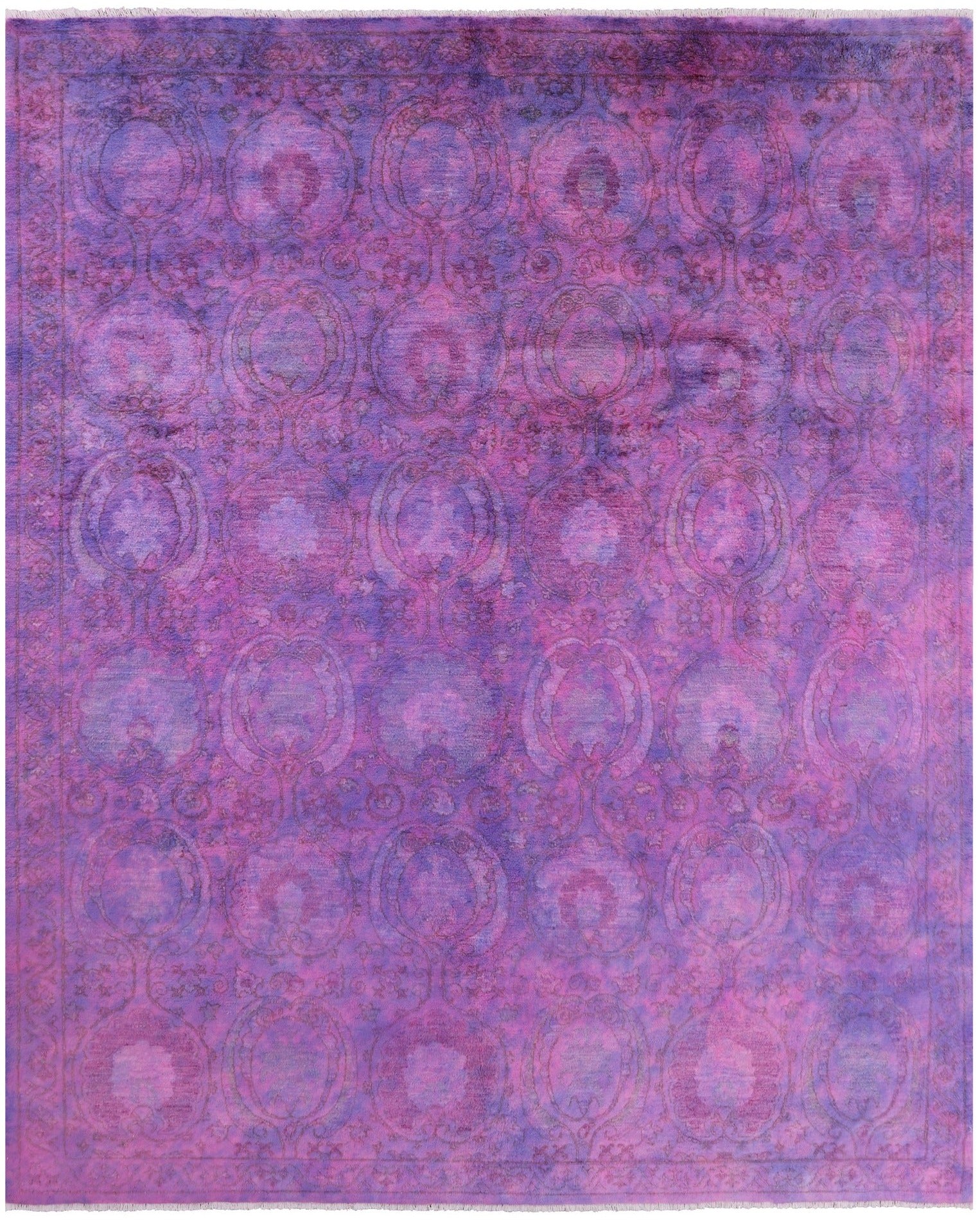 Purple Full Pile Overdyed Hand Knotted Wool Rug - 8' 1" X 9' 10" - Golden Nile