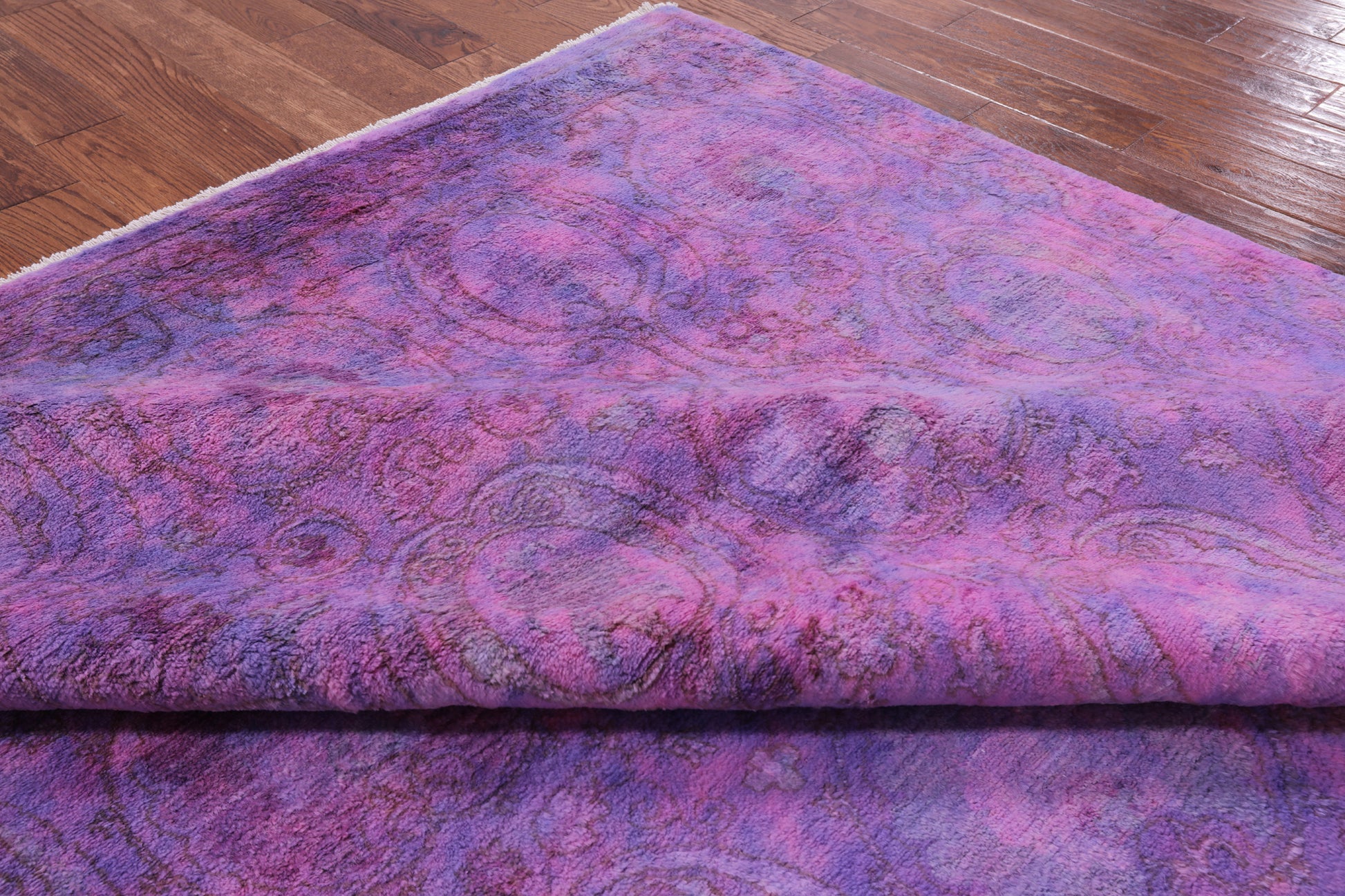 Purple Full Pile Overdyed Hand Knotted Wool Rug - 8' 1" X 9' 10" - Golden Nile