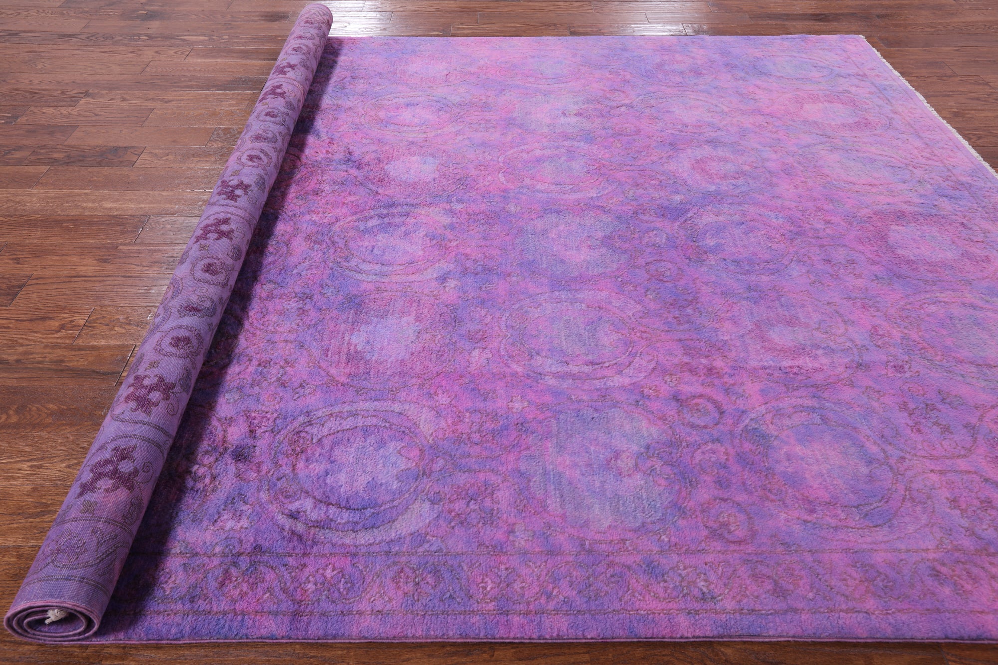 Purple Full Pile Overdyed Hand Knotted Wool Rug - 8' 1" X 9' 10" - Golden Nile