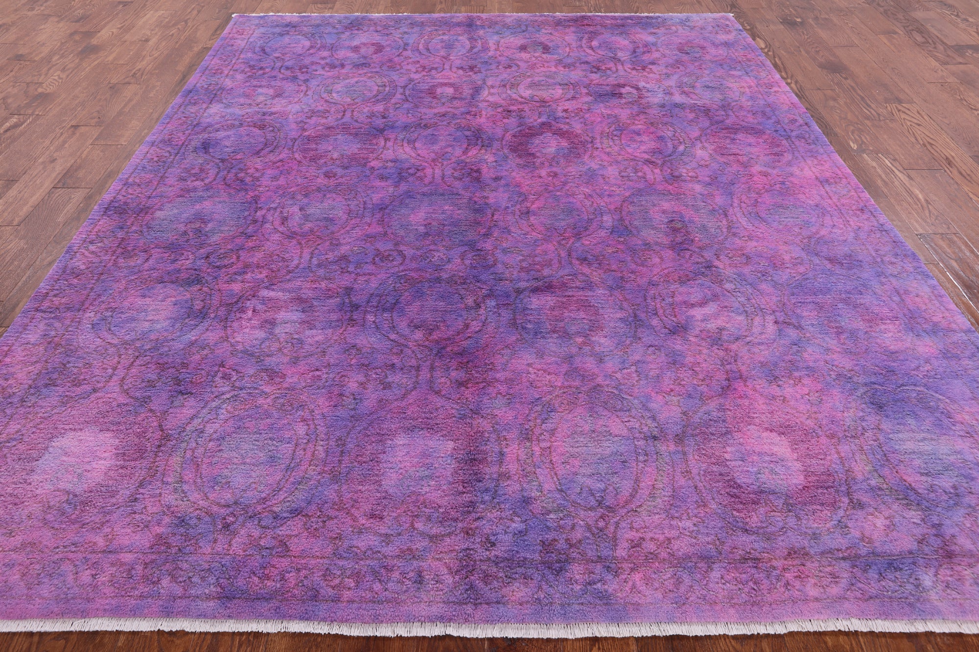 Purple Full Pile Overdyed Hand Knotted Wool Rug - 8' 1" X 9' 10" - Golden Nile
