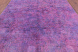 Purple Full Pile Overdyed Hand Knotted Wool Rug - 8' 1" X 9' 10" - Golden Nile