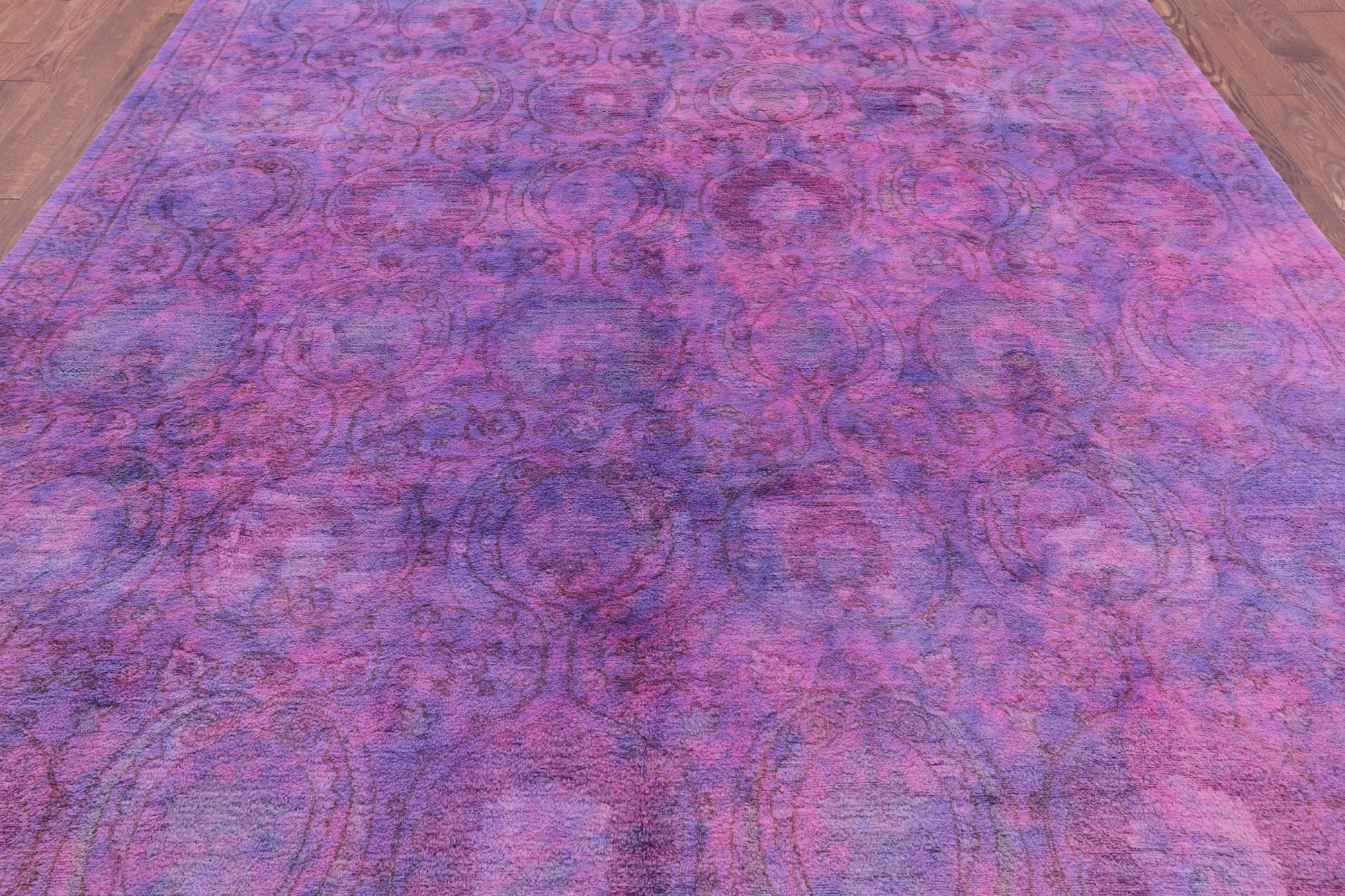 Purple Full Pile Overdyed Hand Knotted Wool Rug - 8' 1" X 9' 10" - Golden Nile