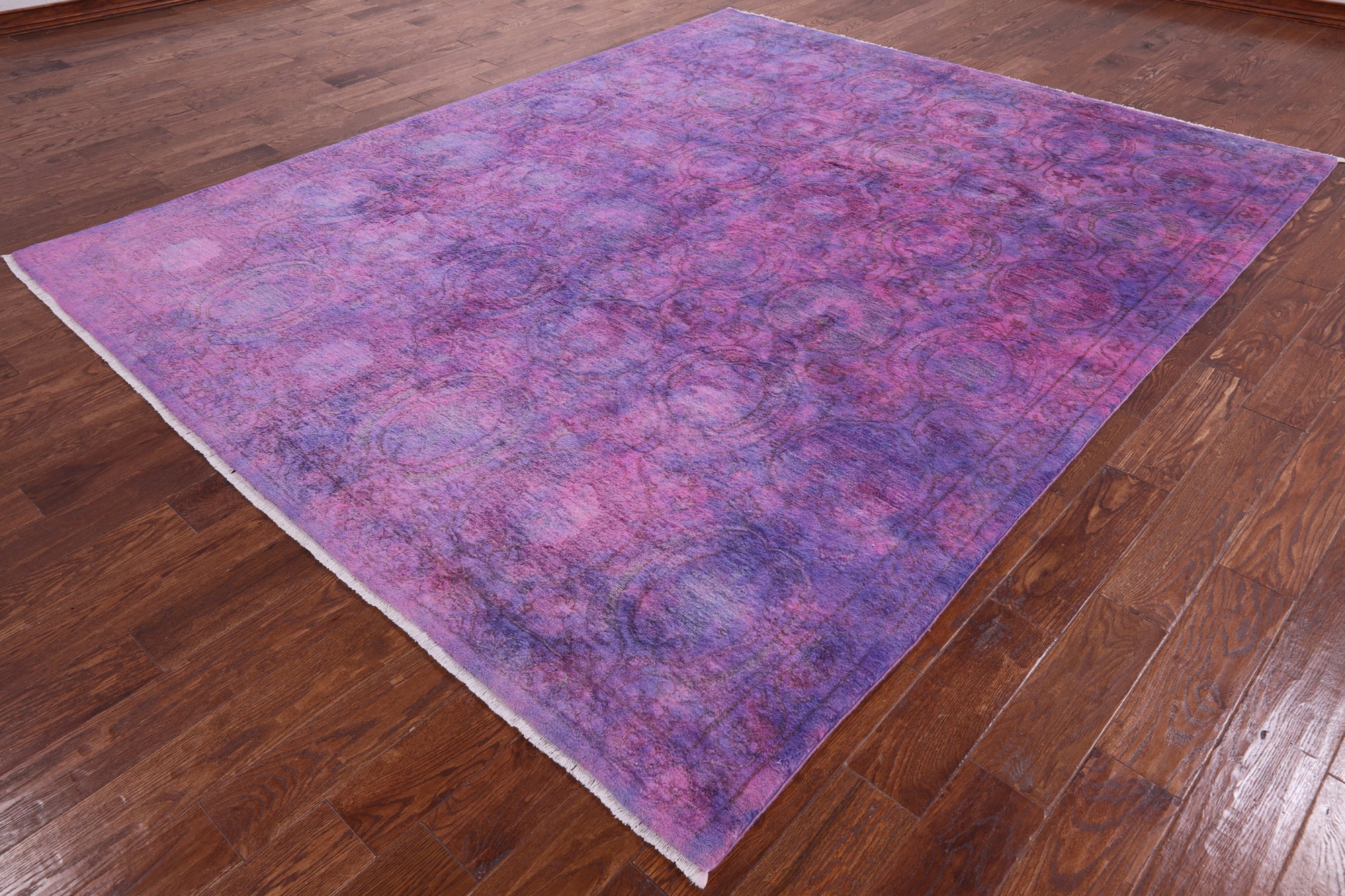 Purple Full Pile Overdyed Hand Knotted Wool Rug - 8' 1" X 9' 10" - Golden Nile