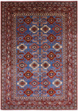 Blue Super Kazak Hand Knotted Wool Rug - 6' 2" X 8' 7" - Golden Nile