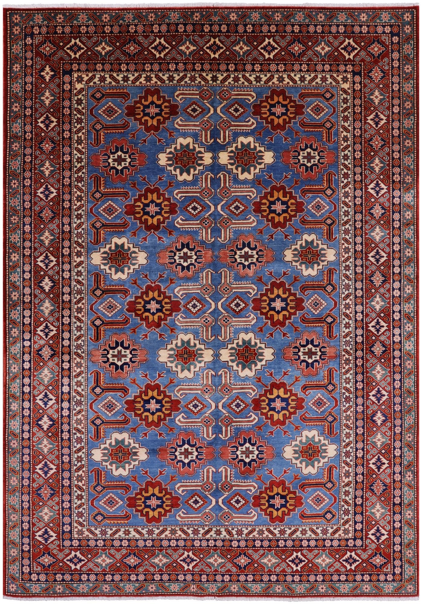 Blue Super Kazak Hand Knotted Wool Rug - 6' 2" X 8' 7" - Golden Nile