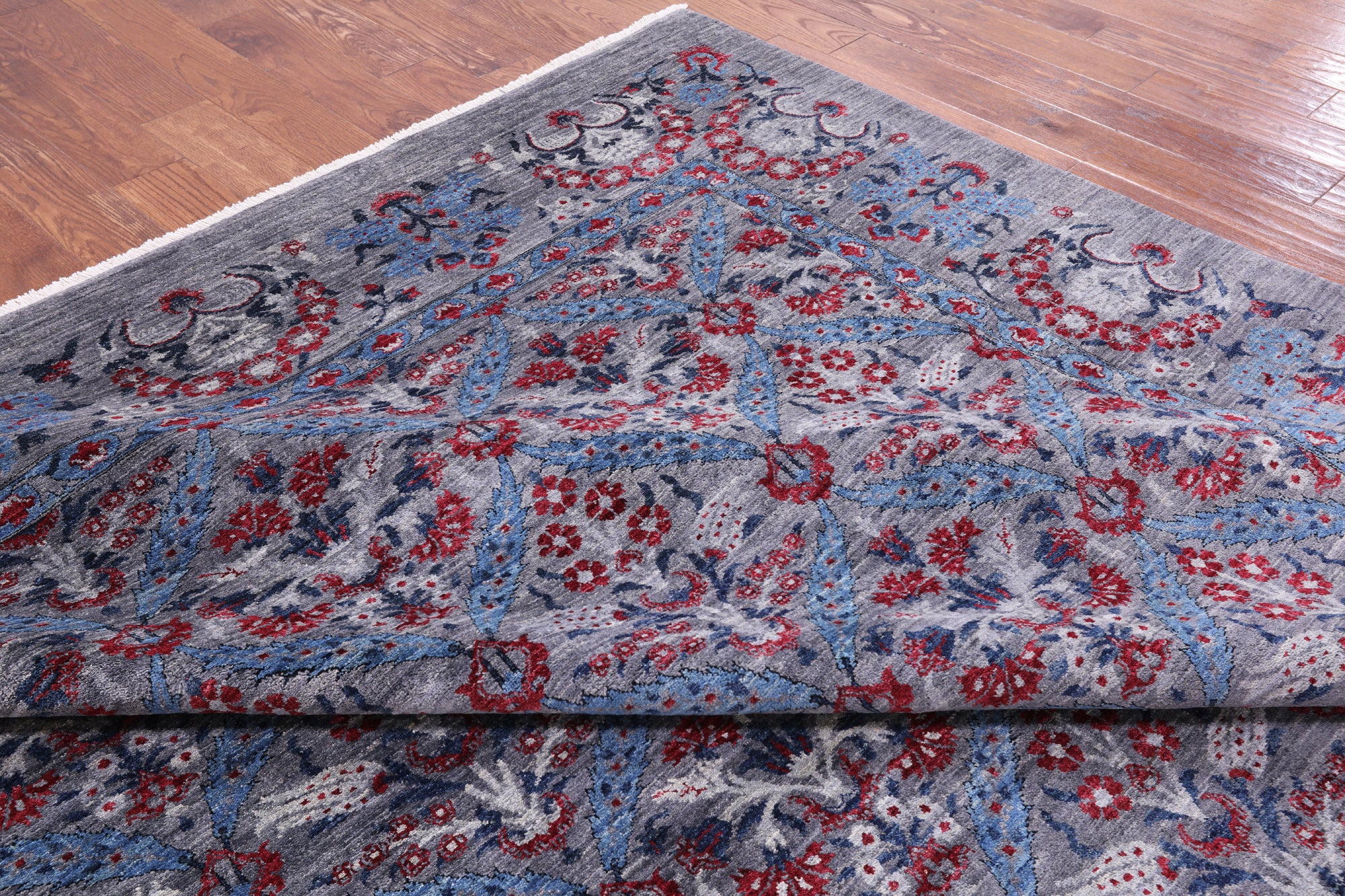 Grey William Morris Hand Knotted Wool Rug - 10' 3" X 13' 6" - Golden Nile