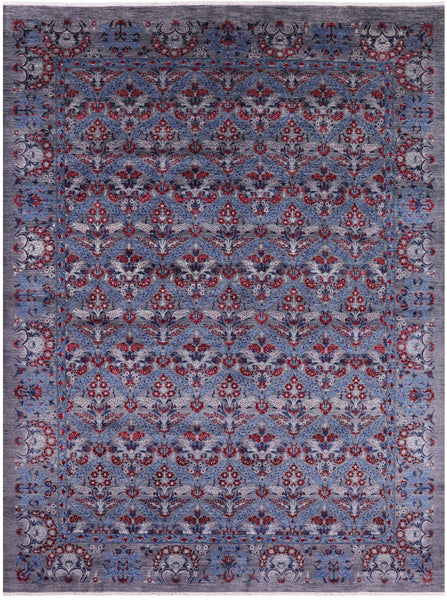 Grey William Morris Hand Knotted Wool Rug - 10' 3" X 13' 6" - Golden Nile