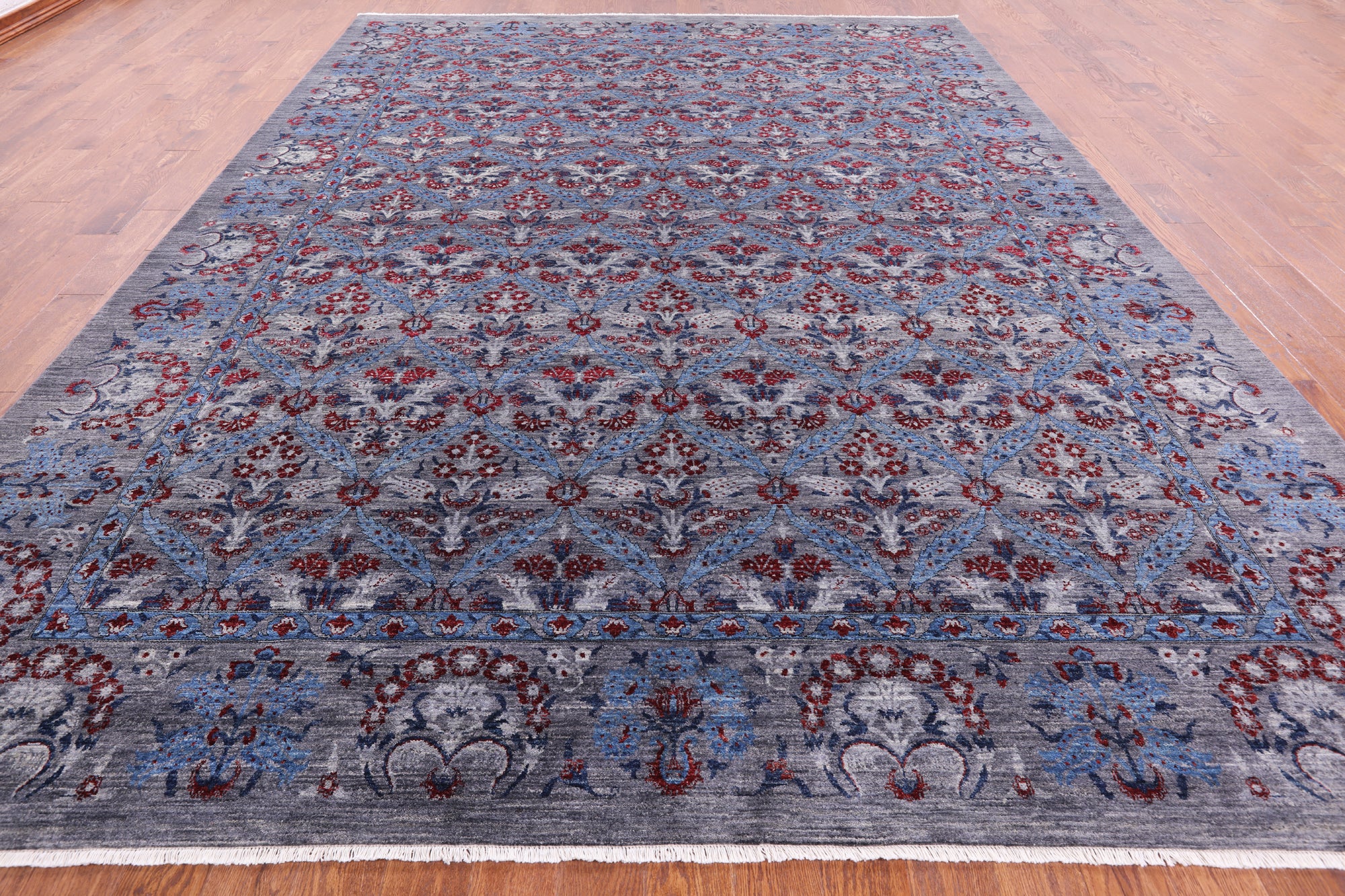Grey William Morris Hand Knotted Wool Rug - 10' 3" X 13' 6" - Golden Nile