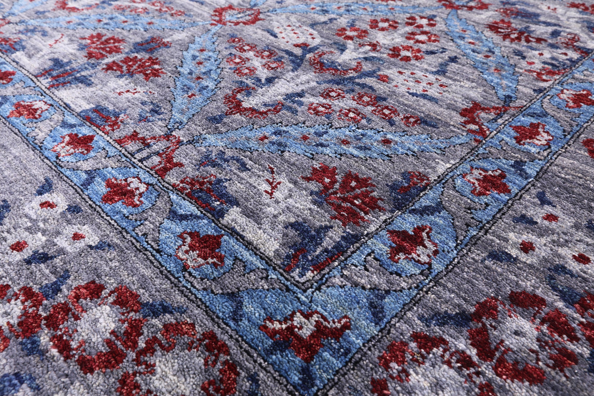 Grey William Morris Hand Knotted Wool Rug - 10' 3" X 13' 6" - Golden Nile