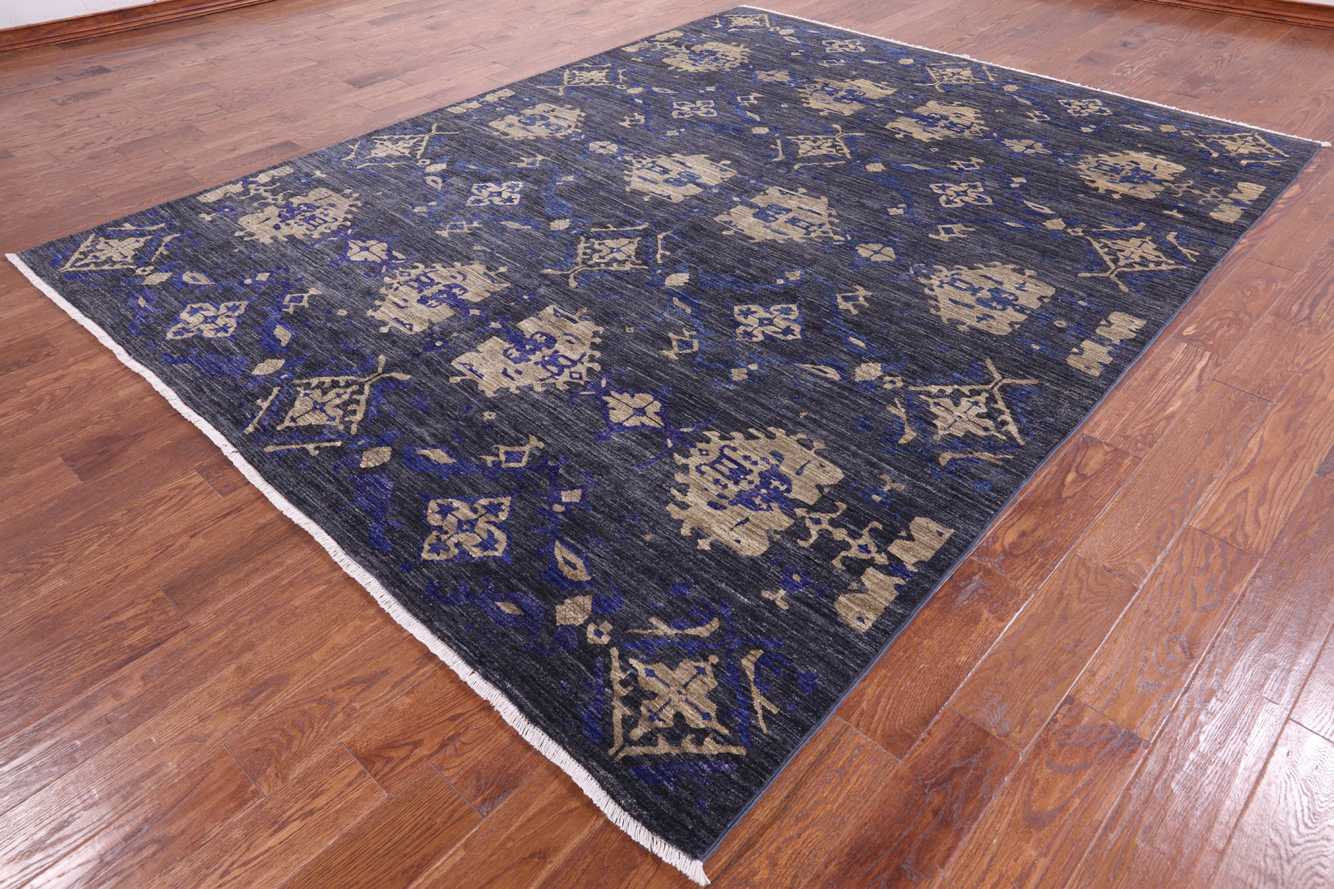 Grey William Morris Hand Knotted Wool Rug - 8' 3" X 10' 5" - Golden Nile