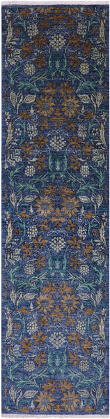 William Morris Hand Knotted Wool Rug - 2' 7" X 9' 7" - Golden Nile