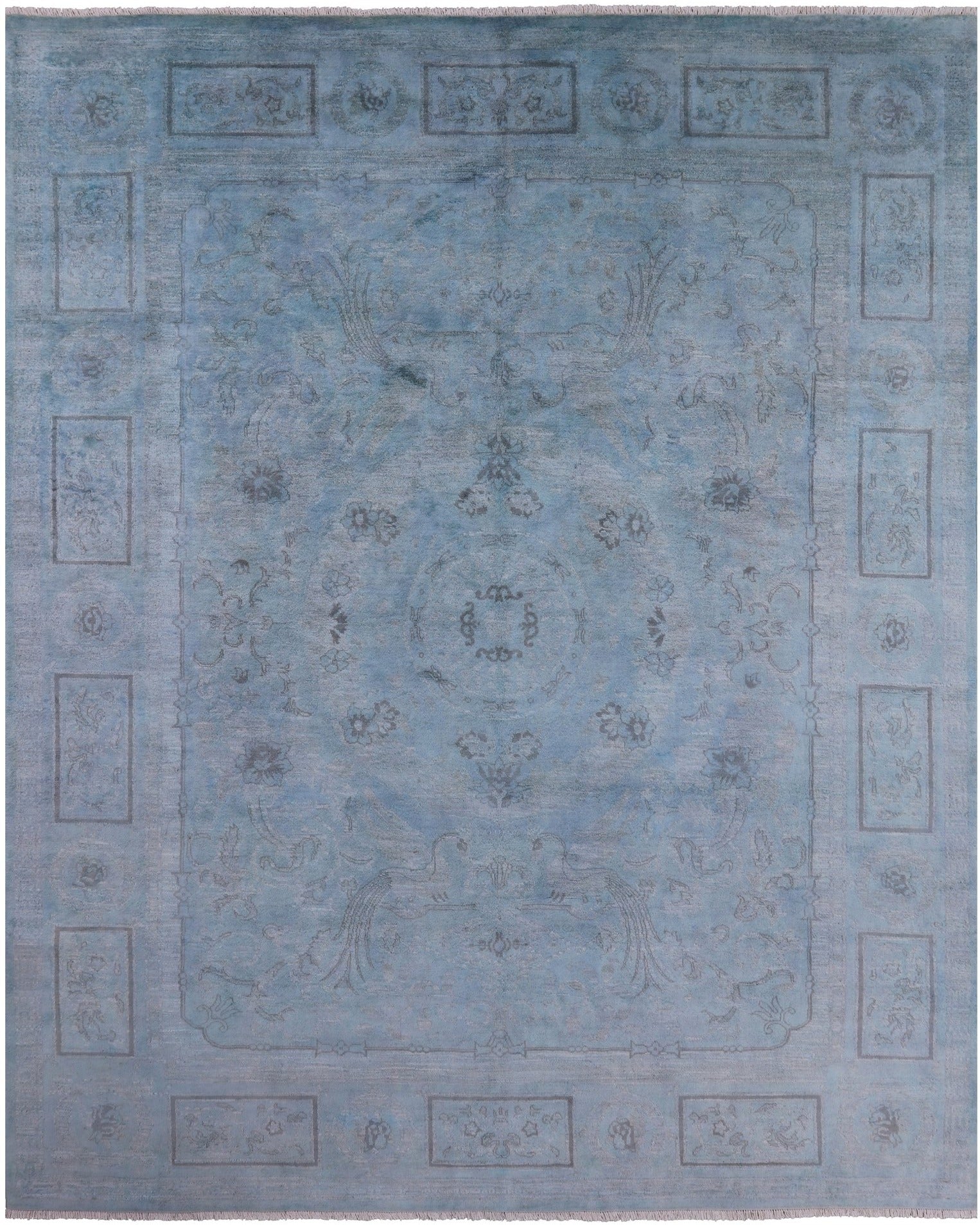 Blue Full Pile Overdyed Hand Knotted Wool Rug - 8' 4" X 10' 3" - Golden Nile