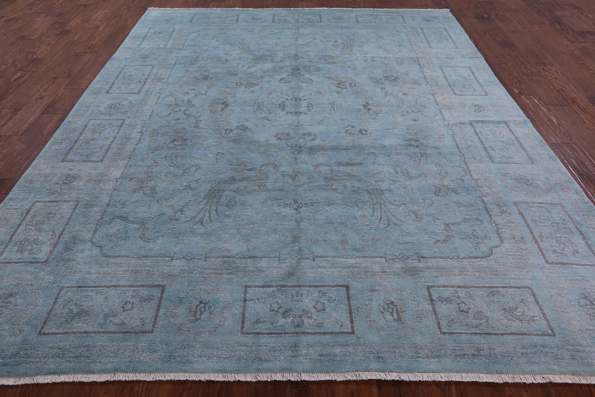 Blue Full Pile Overdyed Hand Knotted Wool Rug - 8' 4" X 10' 3" - Golden Nile