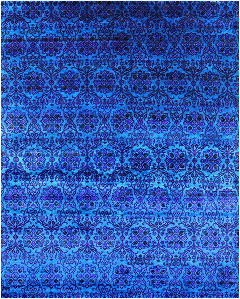 Blue Persian Handmade Silk Rug - 7' 11" X 9' 10" - Golden Nile