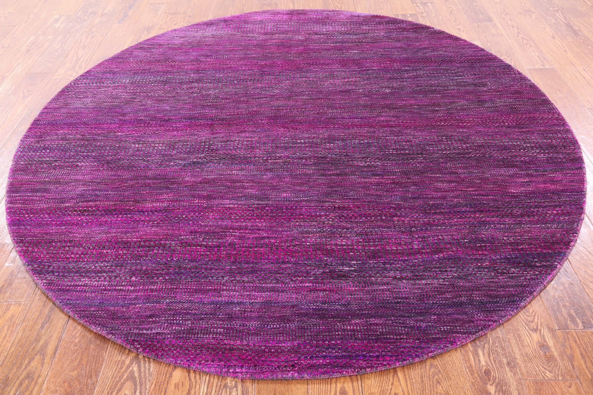 Purple Round Savannah Grass Hand Knotted Wool & Silk Rug - 6' 11" X 6' 11" - Golden Nile