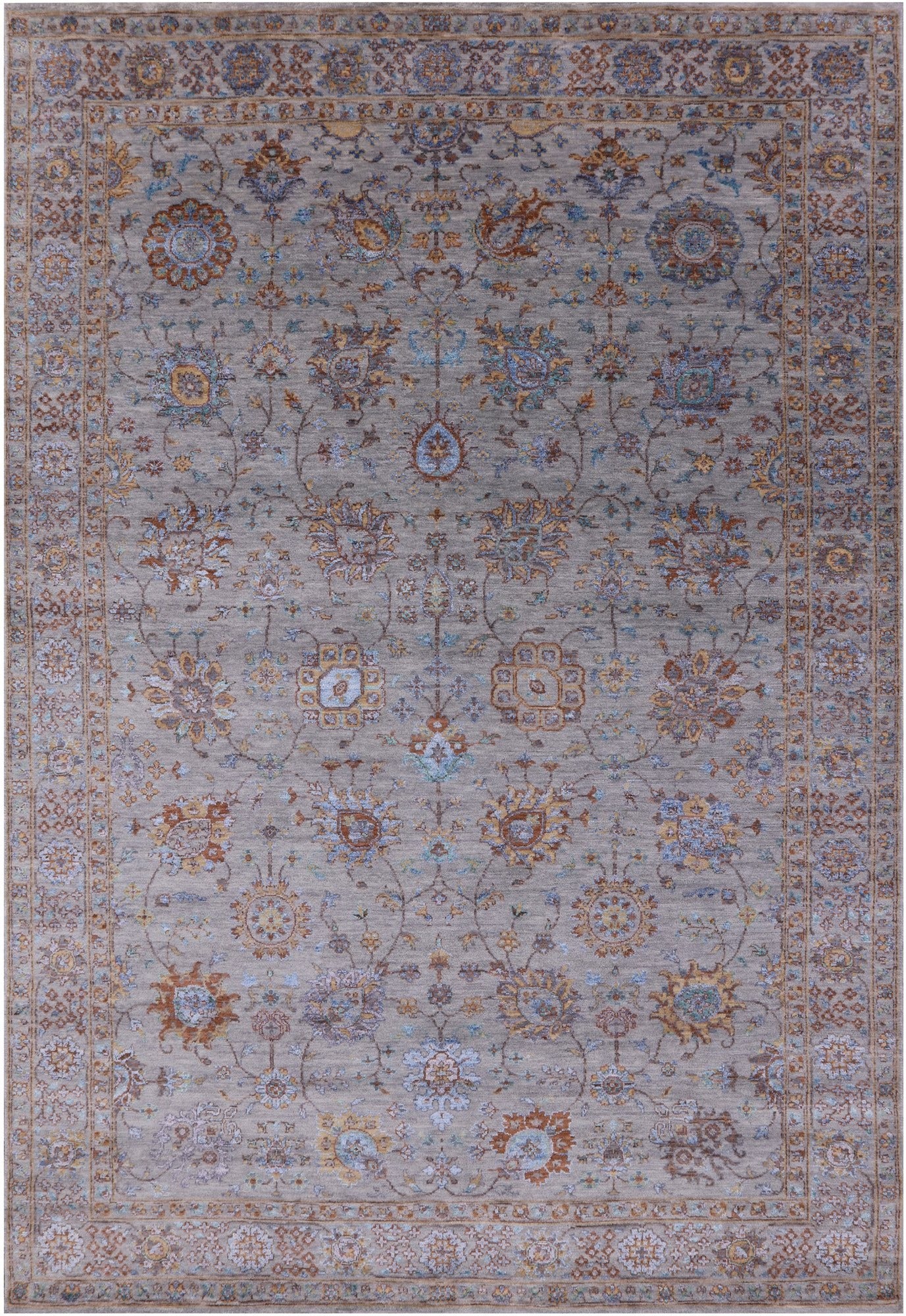 Grey Persian Handmade Wool & Silk Rug - 6' 0" X 8' 11" - Golden Nile
