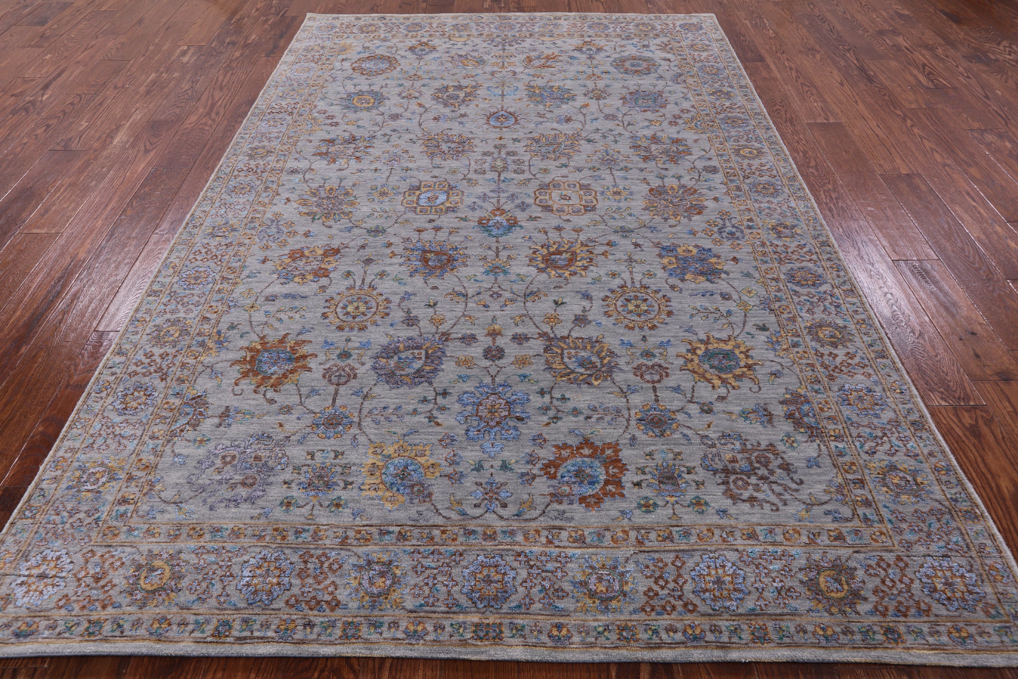 Grey Persian Handmade Wool & Silk Rug - 6' 0" X 8' 11" - Golden Nile