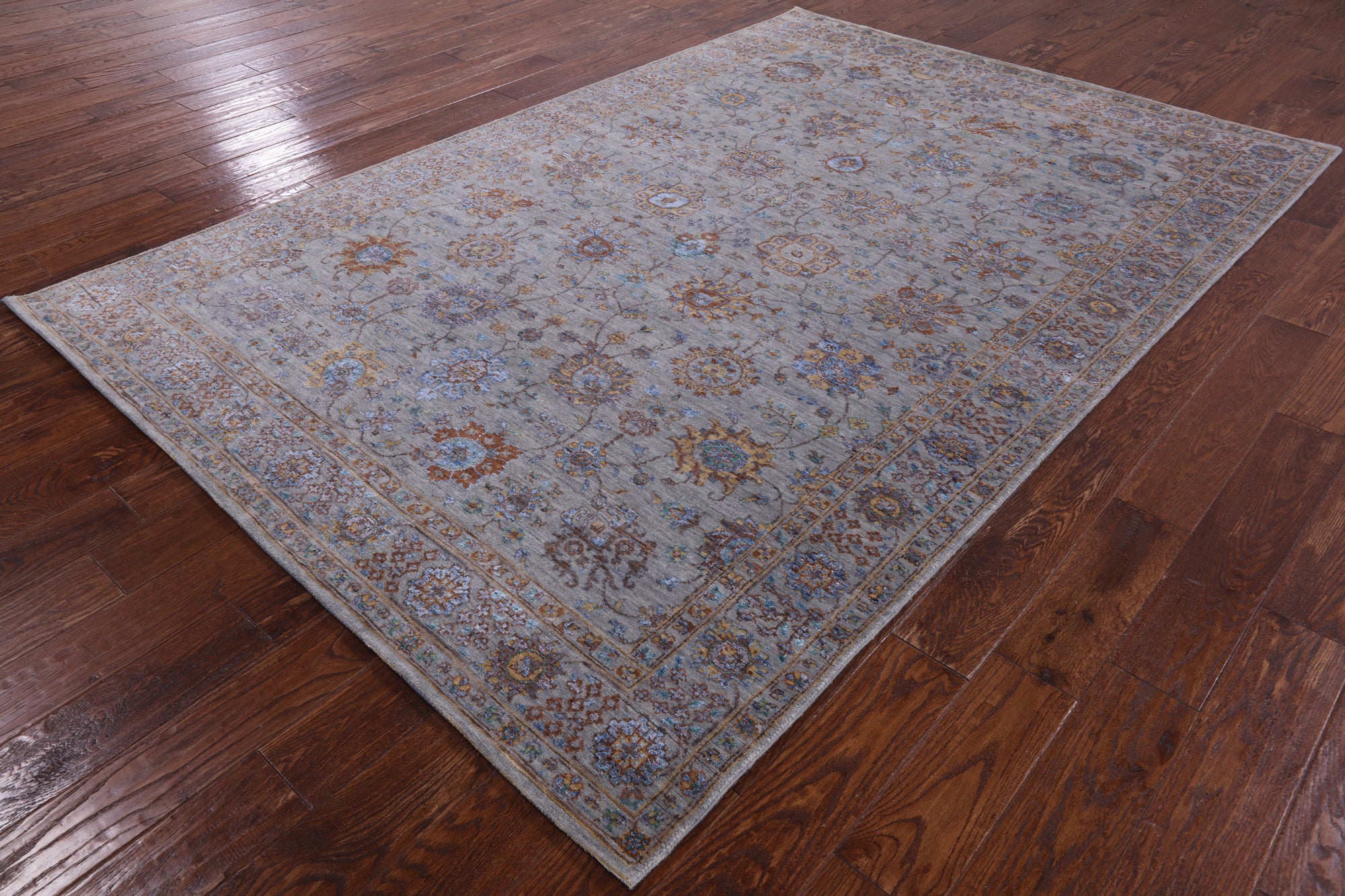 Grey Persian Handmade Wool & Silk Rug - 6' 0" X 8' 11" - Golden Nile