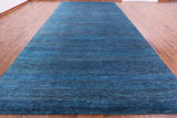 Blue Savannah Grass Hand Knotted Wool & Silk Rug - 9' 0" X 17' 10" - Golden Nile