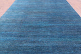 Blue Savannah Grass Hand Knotted Wool & Silk Rug - 9' 0" X 17' 10" - Golden Nile