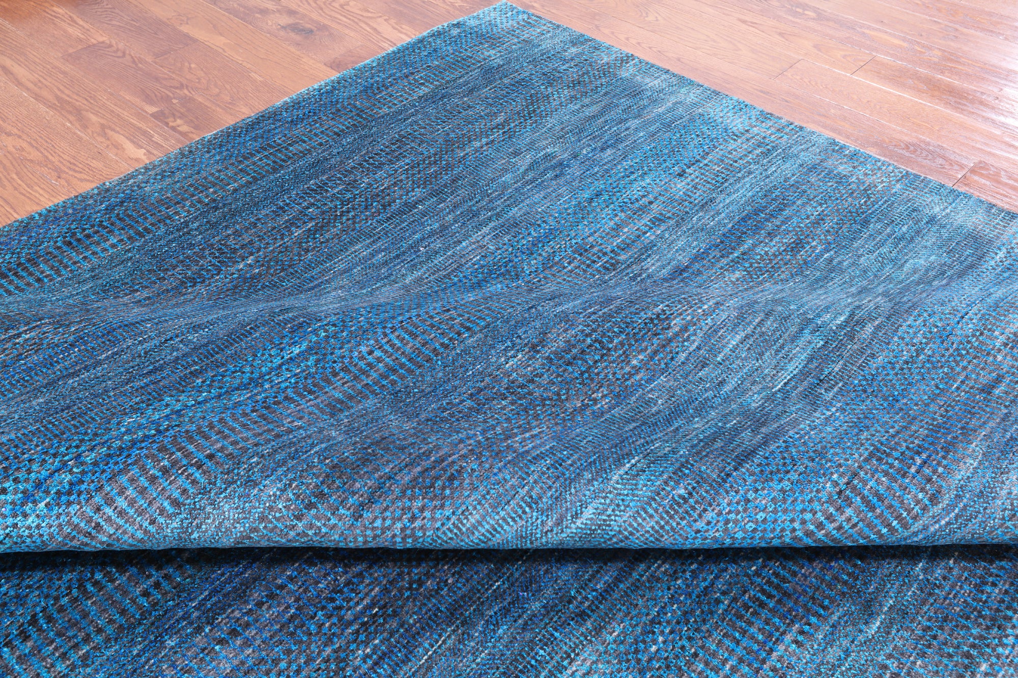 Blue Savannah Grass Hand Knotted Wool & Silk Rug - 9' 0" X 17' 10" - Golden Nile