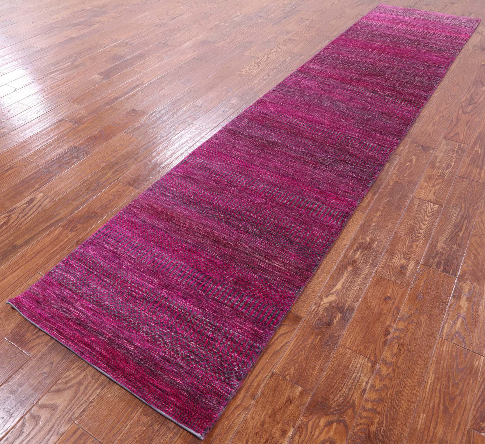 Pink Savannah Grass Handmade Wool & Silk Runner Rug - 2' 8" X 12' 1" - Golden Nile