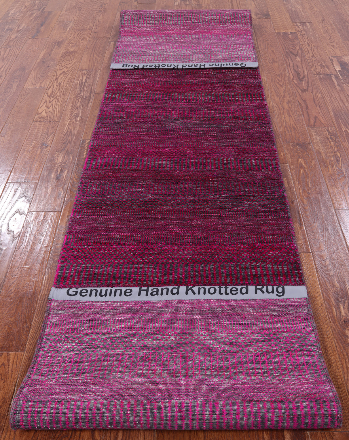 Pink Savannah Grass Handmade Wool & Silk Runner Rug - 2' 8" X 12' 1" - Golden Nile