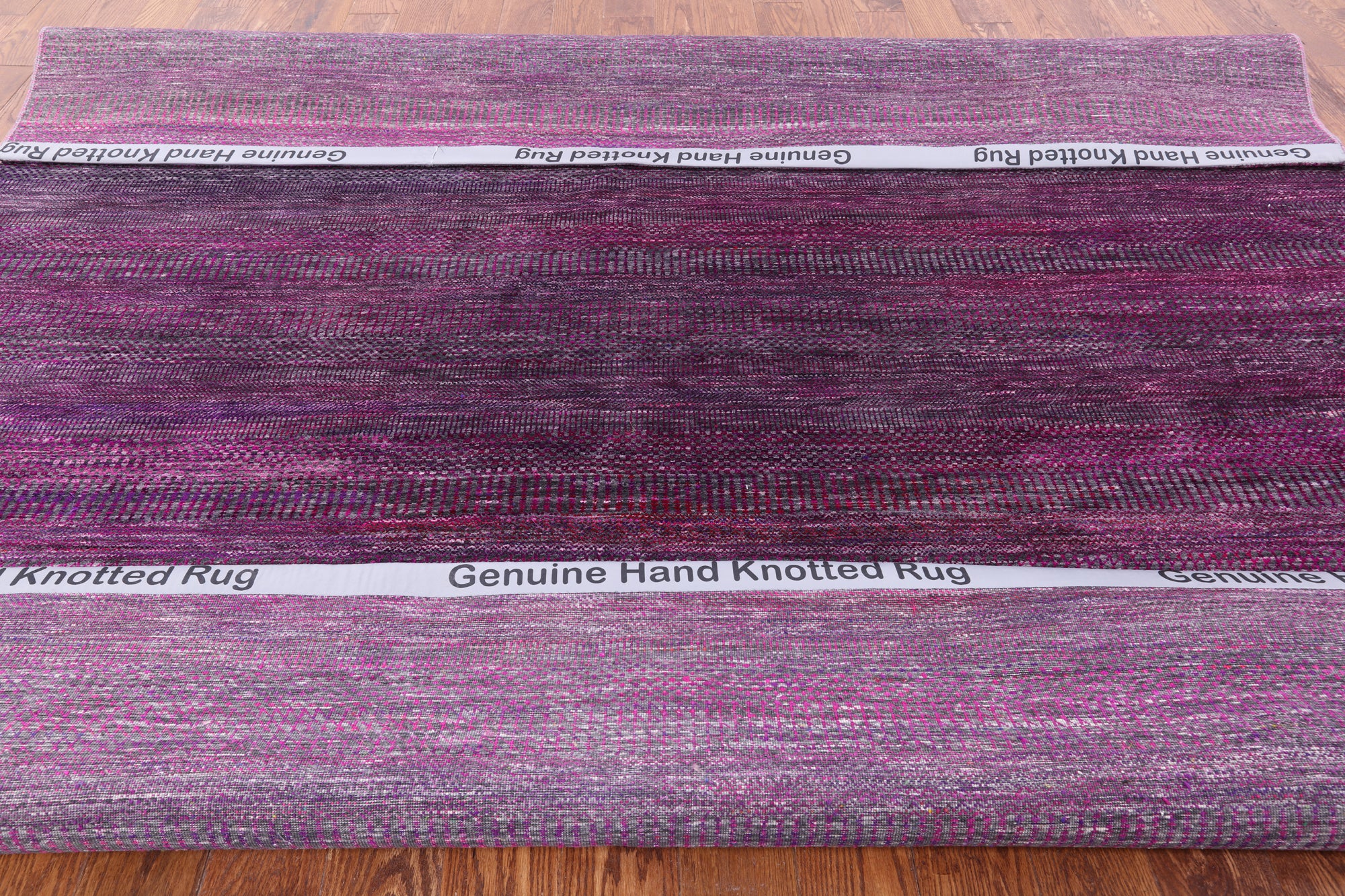 Purple Square Savannah Grass Hand Knotted Wool & Silk Rug - 8' 11" X 9' 0" - Golden Nile