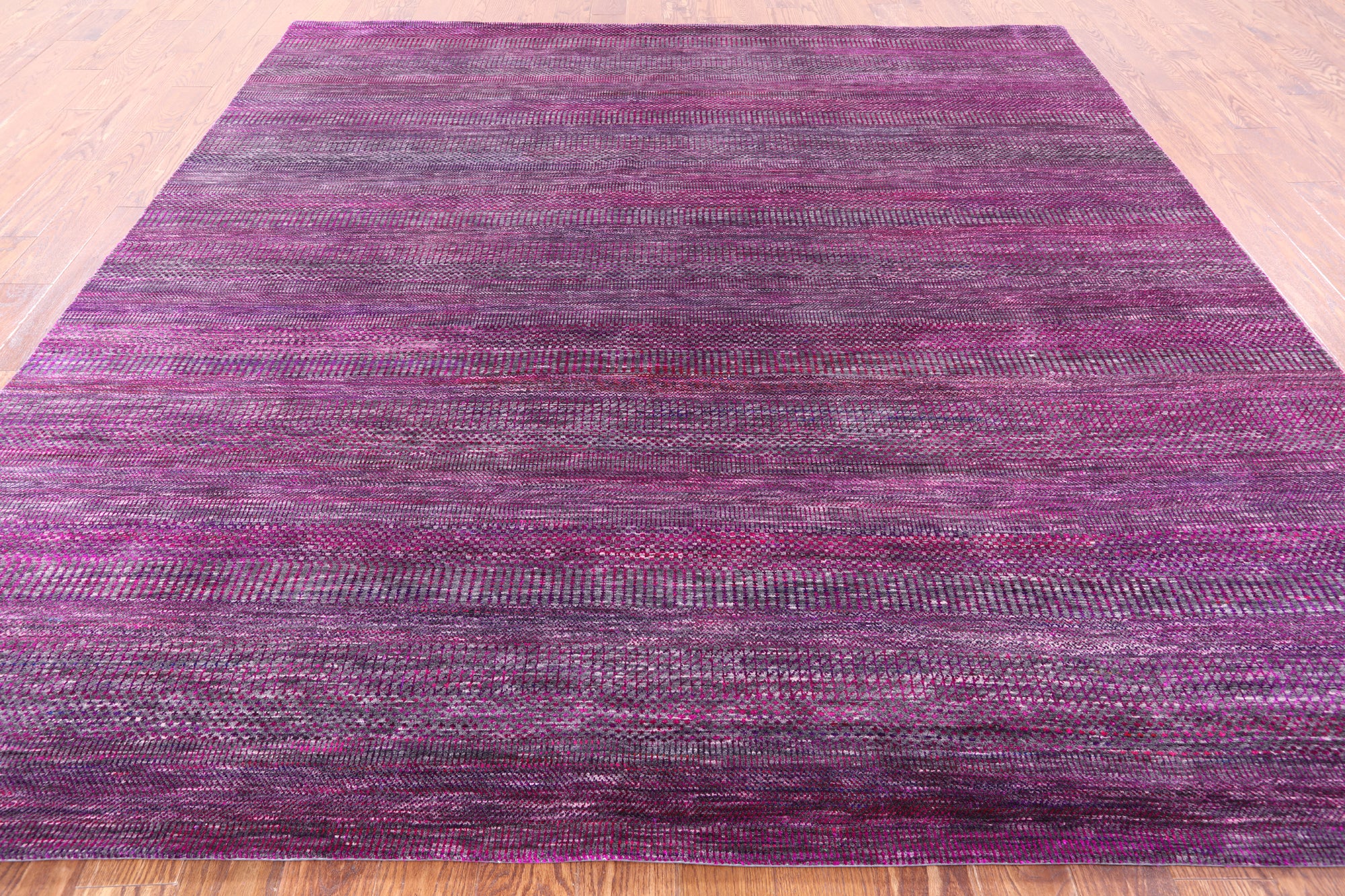 Purple Square Savannah Grass Hand Knotted Wool & Silk Rug - 8' 11" X 9' 0" - Golden Nile
