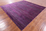 Purple Square Savannah Grass Hand Knotted Wool & Silk Rug - 8' 11" X 9' 0" - Golden Nile