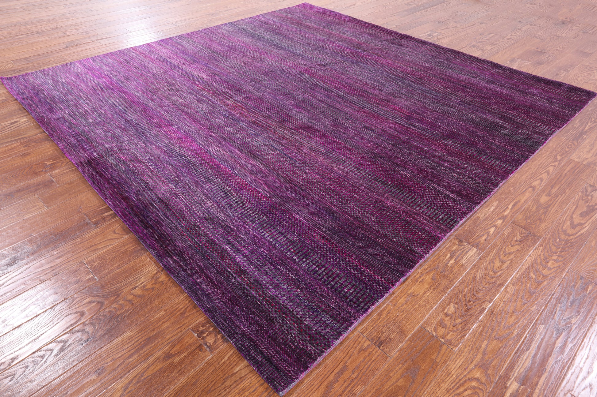 Purple Square Savannah Grass Hand Knotted Wool & Silk Rug - 8' 11" X 9' 0" - Golden Nile