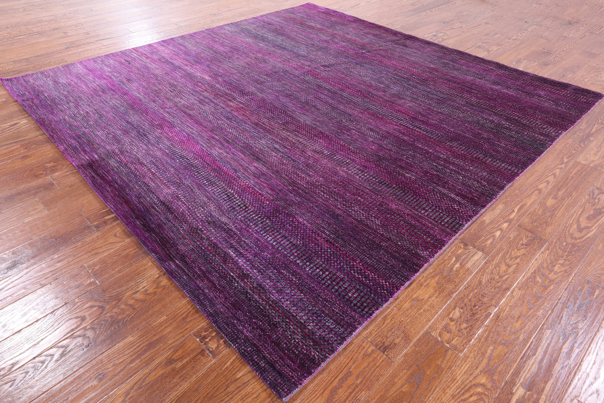 Purple Square Savannah Grass Hand Knotted Wool & Silk Rug - 8' 11" X 9' 0" - Golden Nile