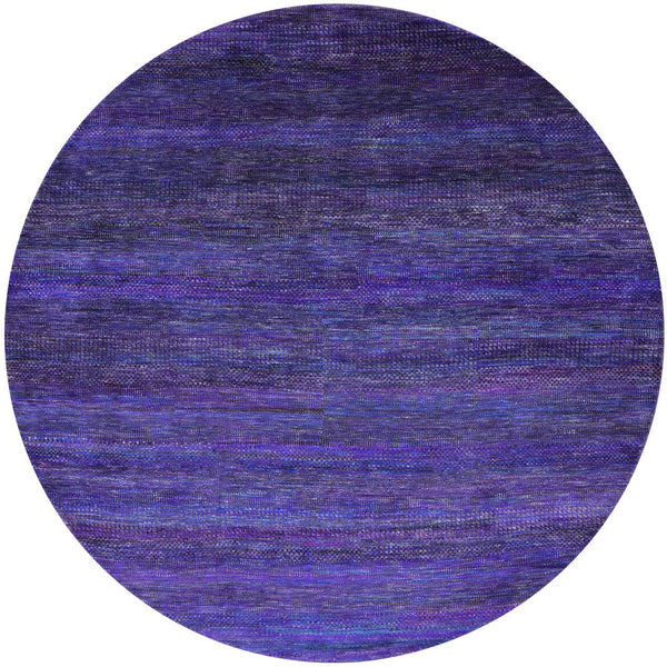 Purple Round Savannah Grass Hand Knotted Wool & Silk Rug - 7' 7" X 7' 7" - Golden Nile