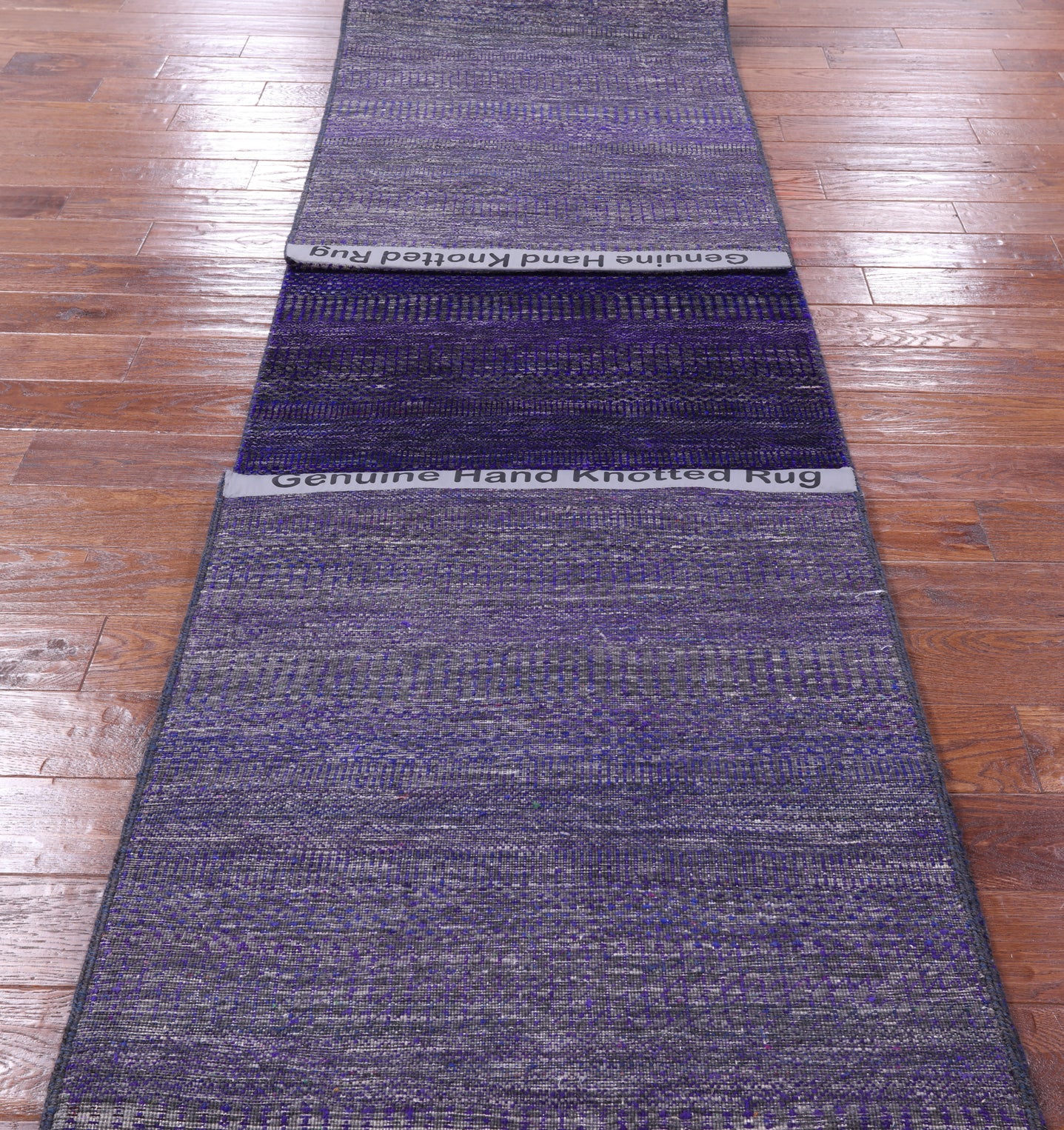 Purple Savannah Grass Hand Knotted Wool & Silk Runner Rug - 2' 7" X 21' 5" - Golden Nile